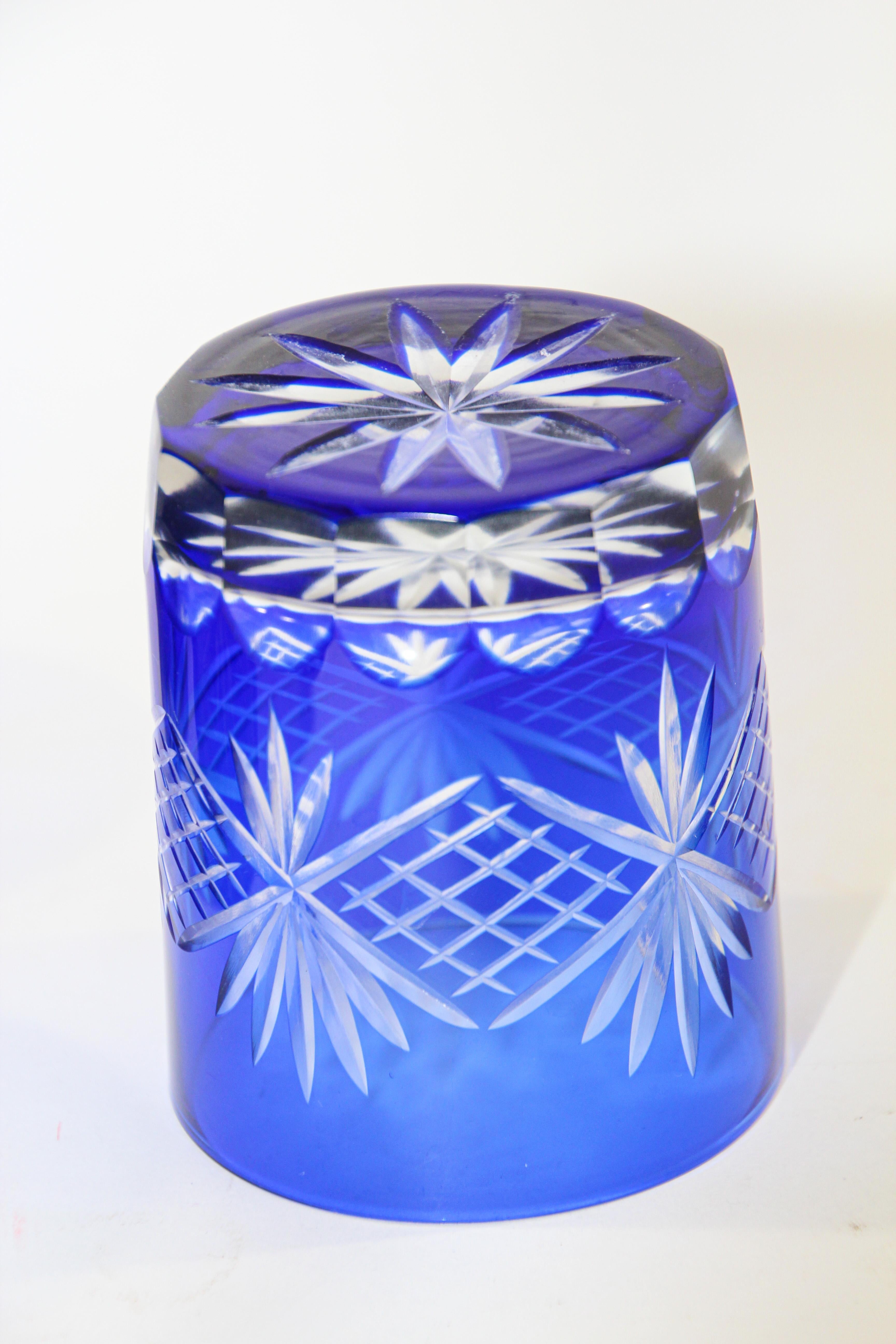 Whiskey Glass Tumbler Baccarat Sapphire Blue Cut Crystal Set of 6 2