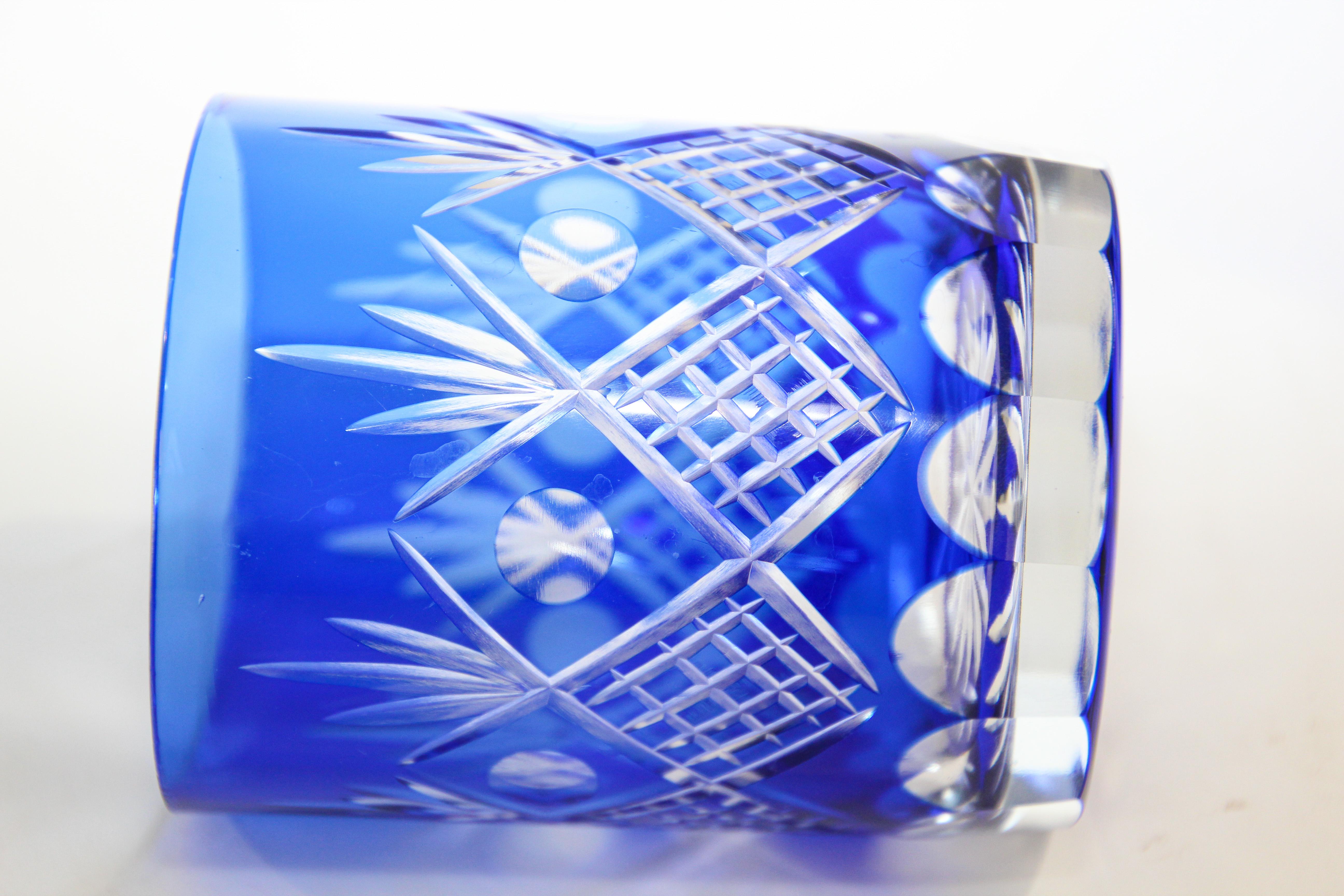 Whiskey Glass Tumbler Baccarat Sapphire Blue Cut Crystal Set of 6 6