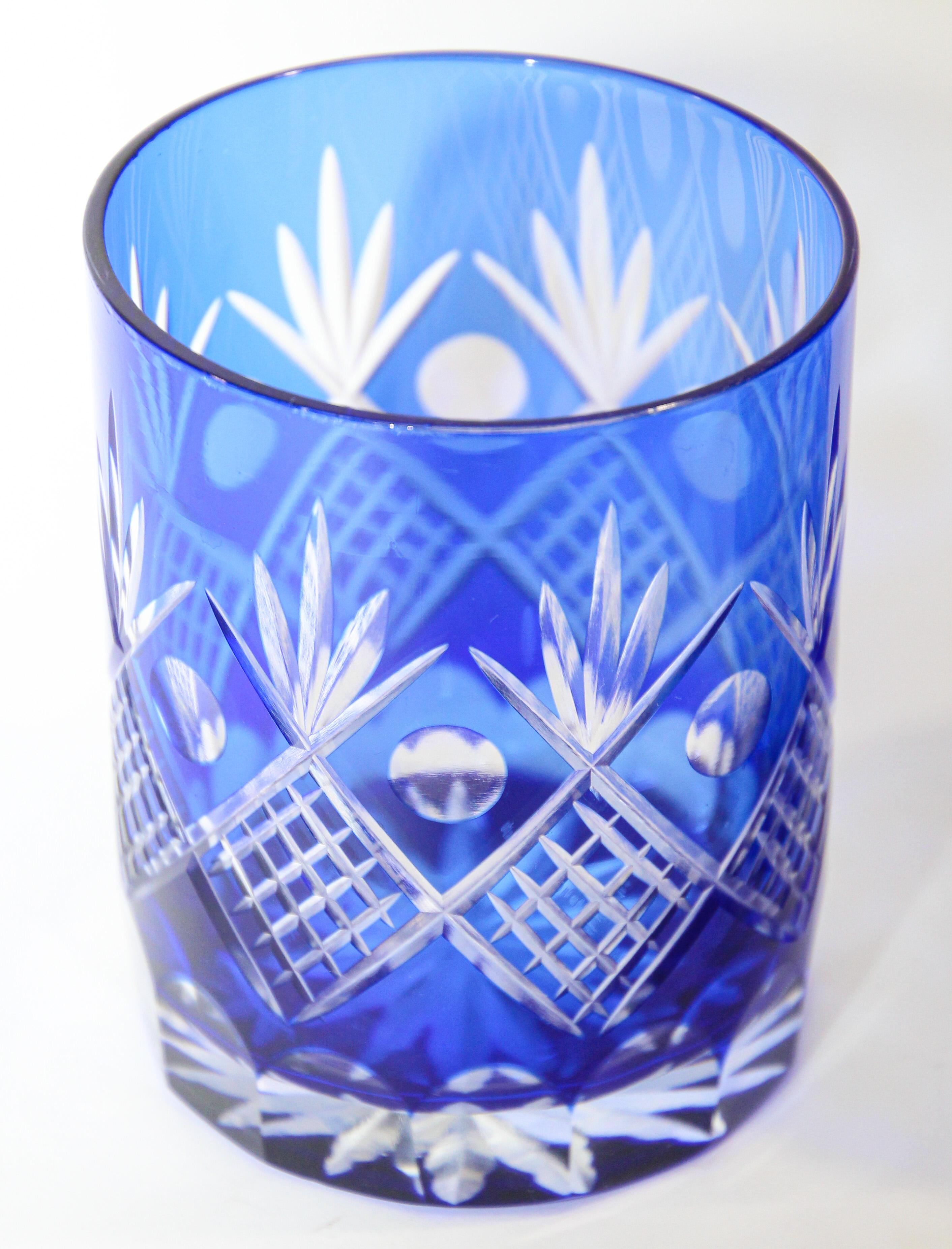 Whiskey Glass Tumbler Baccarat Sapphire Blue Cut Crystal Set of 6 7