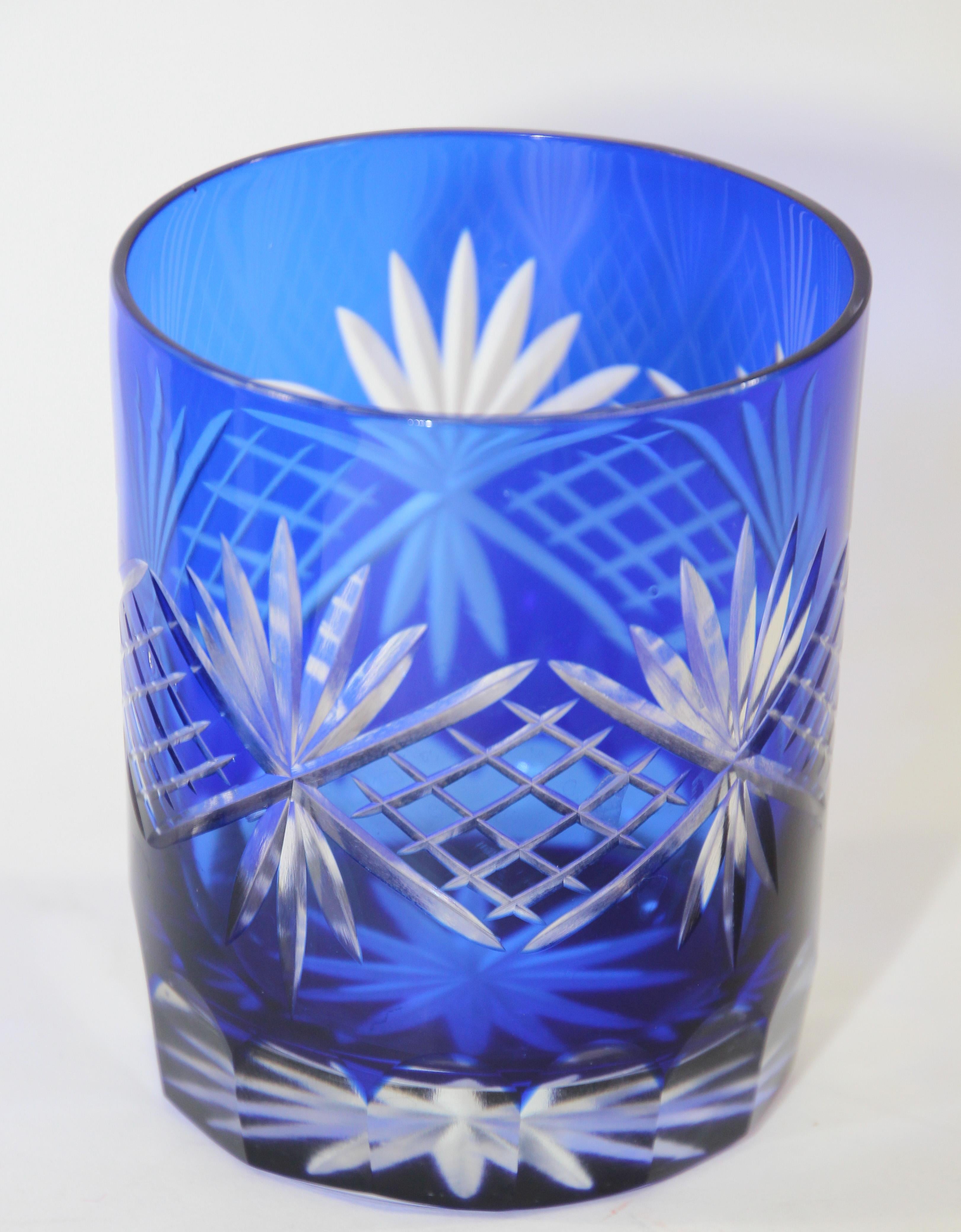 Bohemian Whiskey Glass Tumbler Baccarat Sapphire Blue Cut Crystal Set of 6