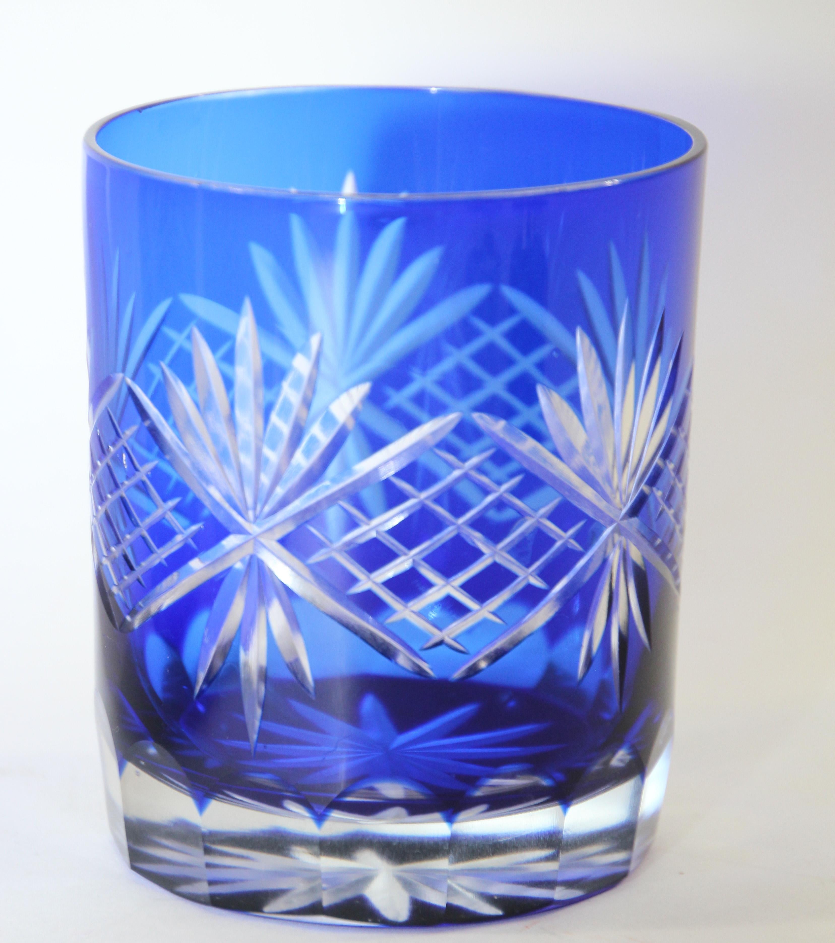 Hungarian Whiskey Glass Tumbler Baccarat Sapphire Blue Cut Crystal Set of 6