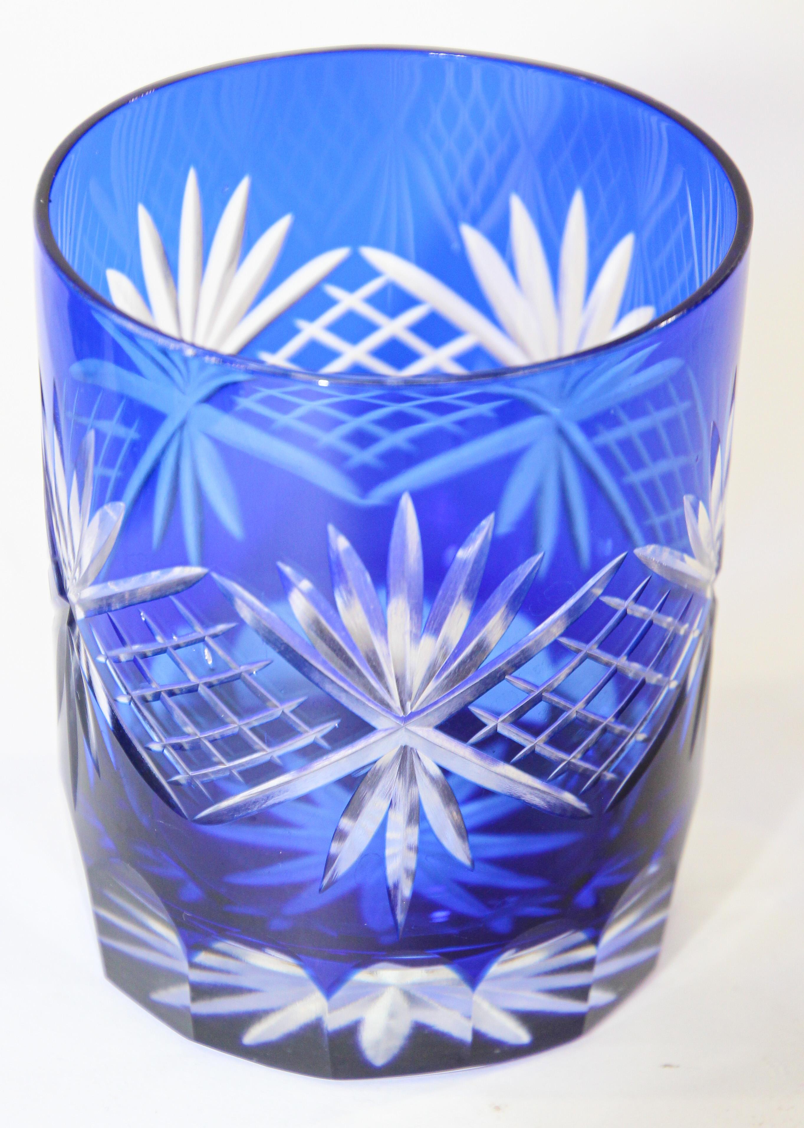 20th Century Whiskey Glass Tumbler Baccarat Sapphire Blue Cut Crystal Set of 6