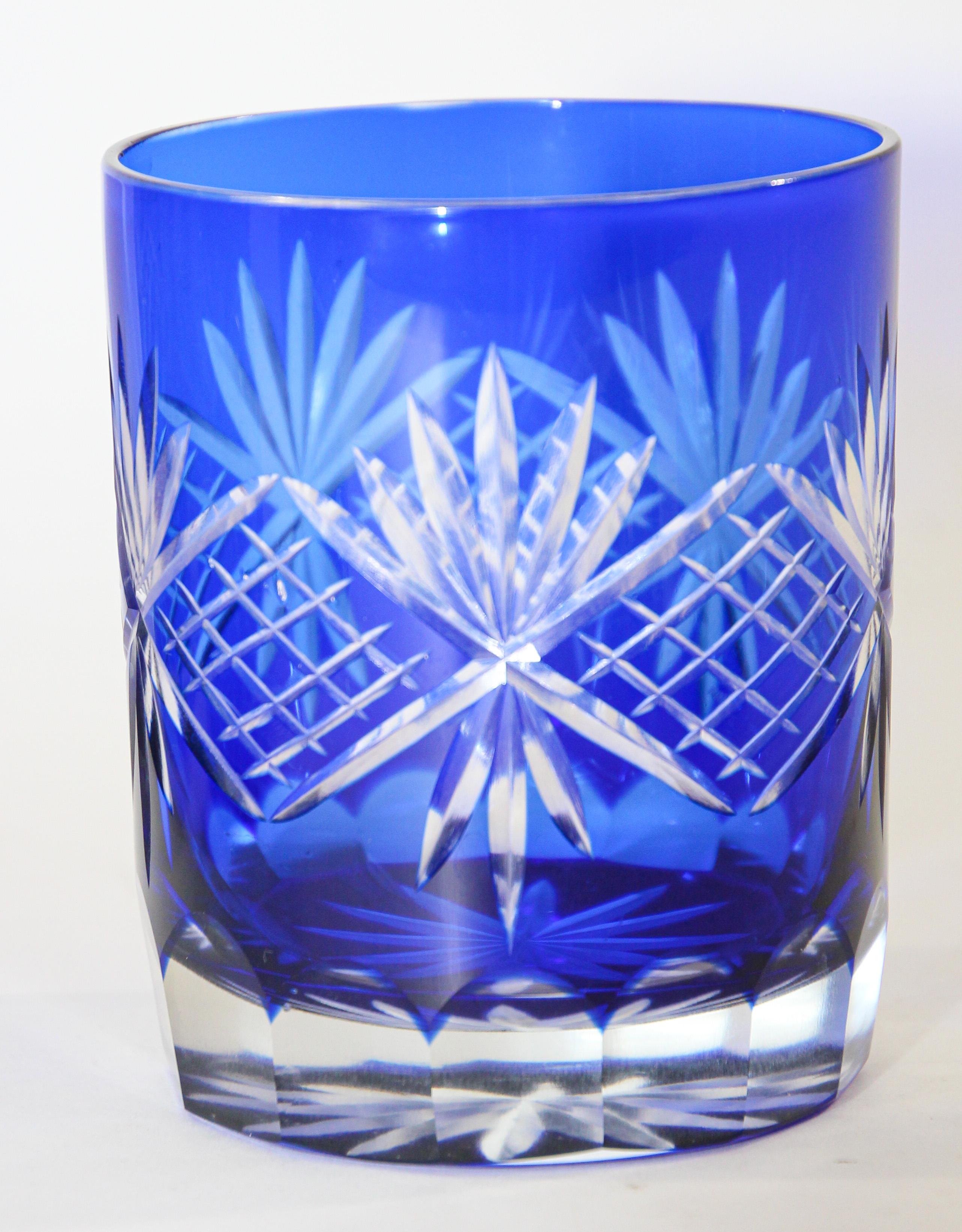 Whiskey Glass Tumbler Baccarat Sapphire Blue Cut Crystal Set of 6 1