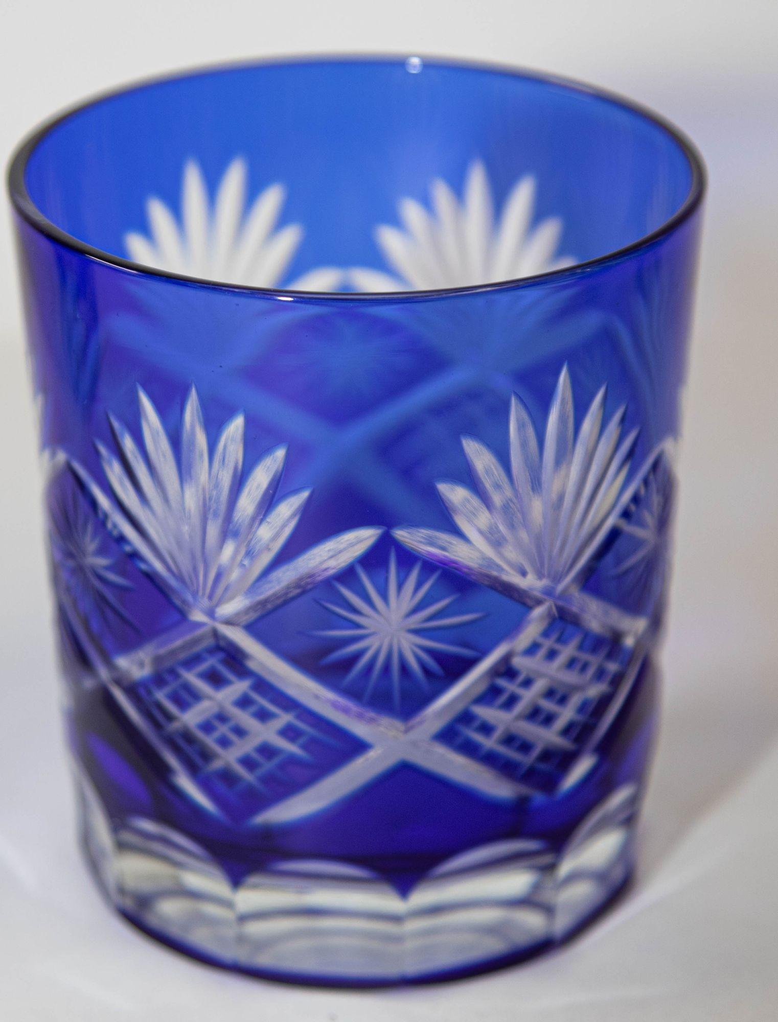 Hand-Crafted Whiskey Glass Tumbler Baccarat Style Sapphire Blue Cut Crystal