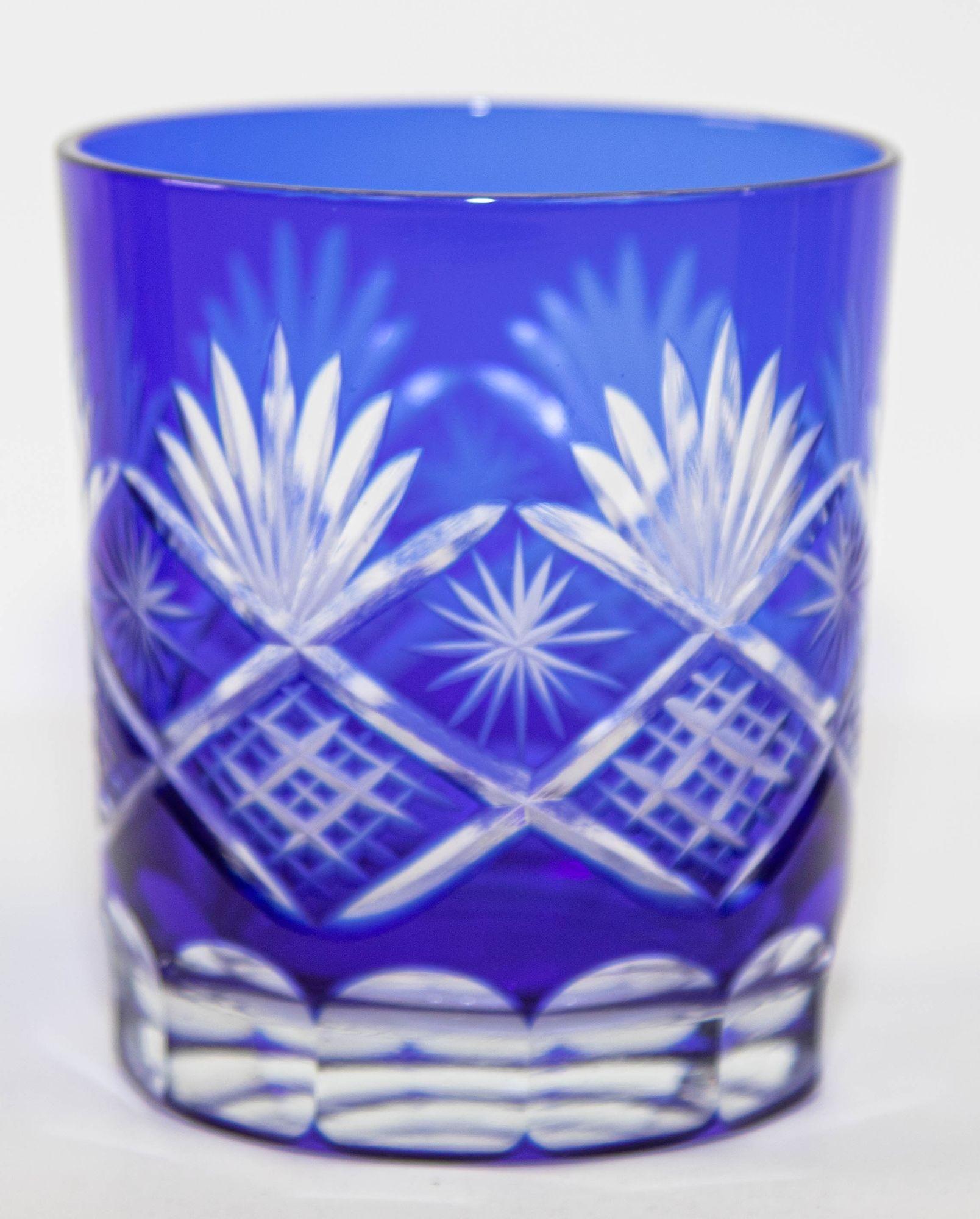 Whiskey Glass Tumbler Baccarat Style Sapphire Blue Cut Crystal In Good Condition In North Hollywood, CA