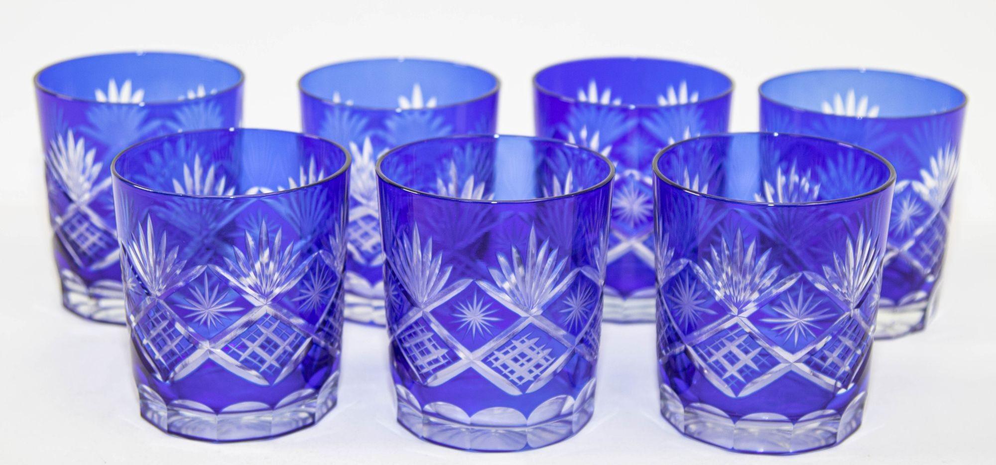 Whiskey Glass Tumbler Baccarat Style Sapphire Blue Cut Crystal 2
