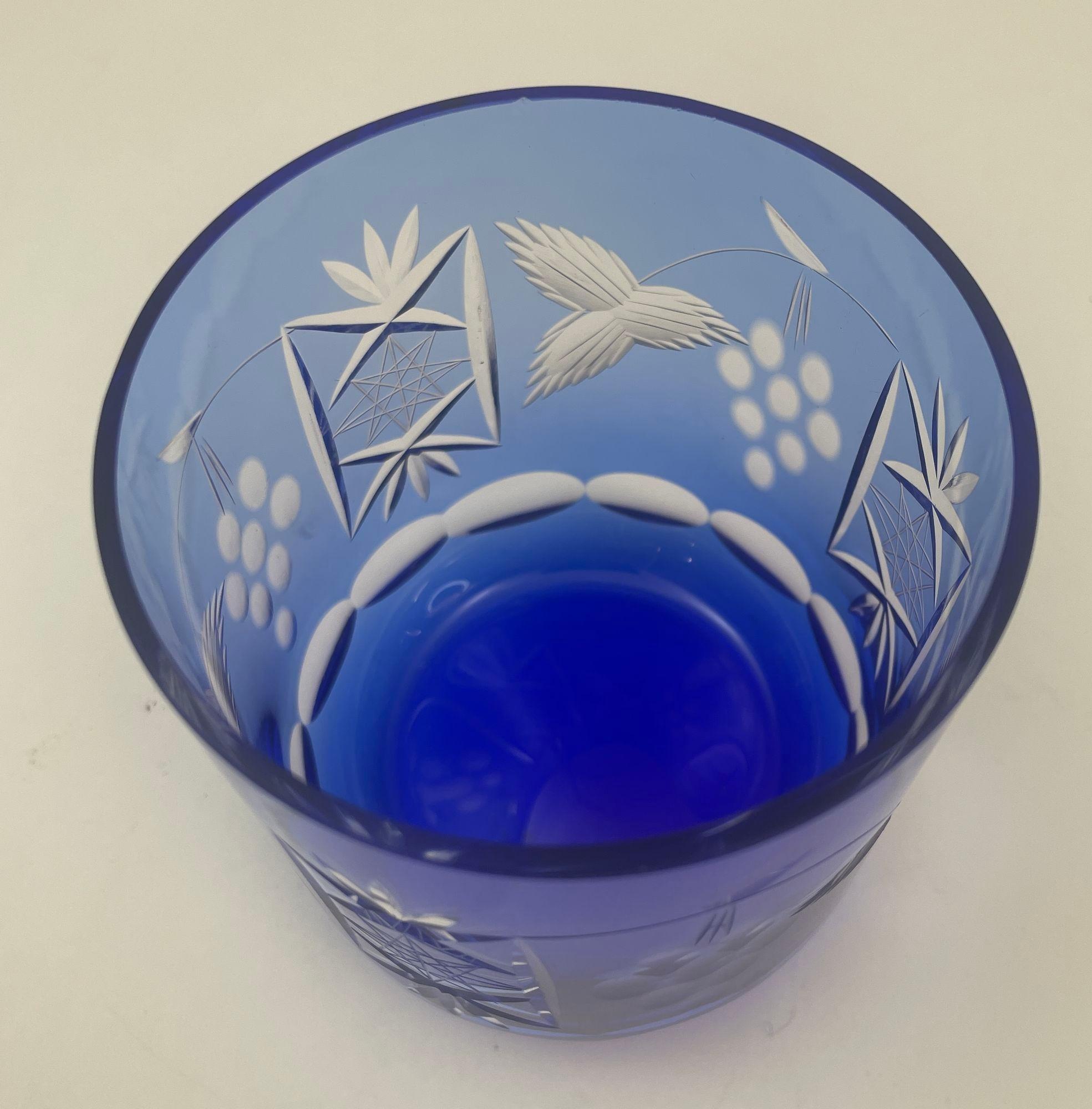 Copas de Whisky Estilo Baccarat Cristal Tallado Azul Zafiro Juego de 8 en venta 4