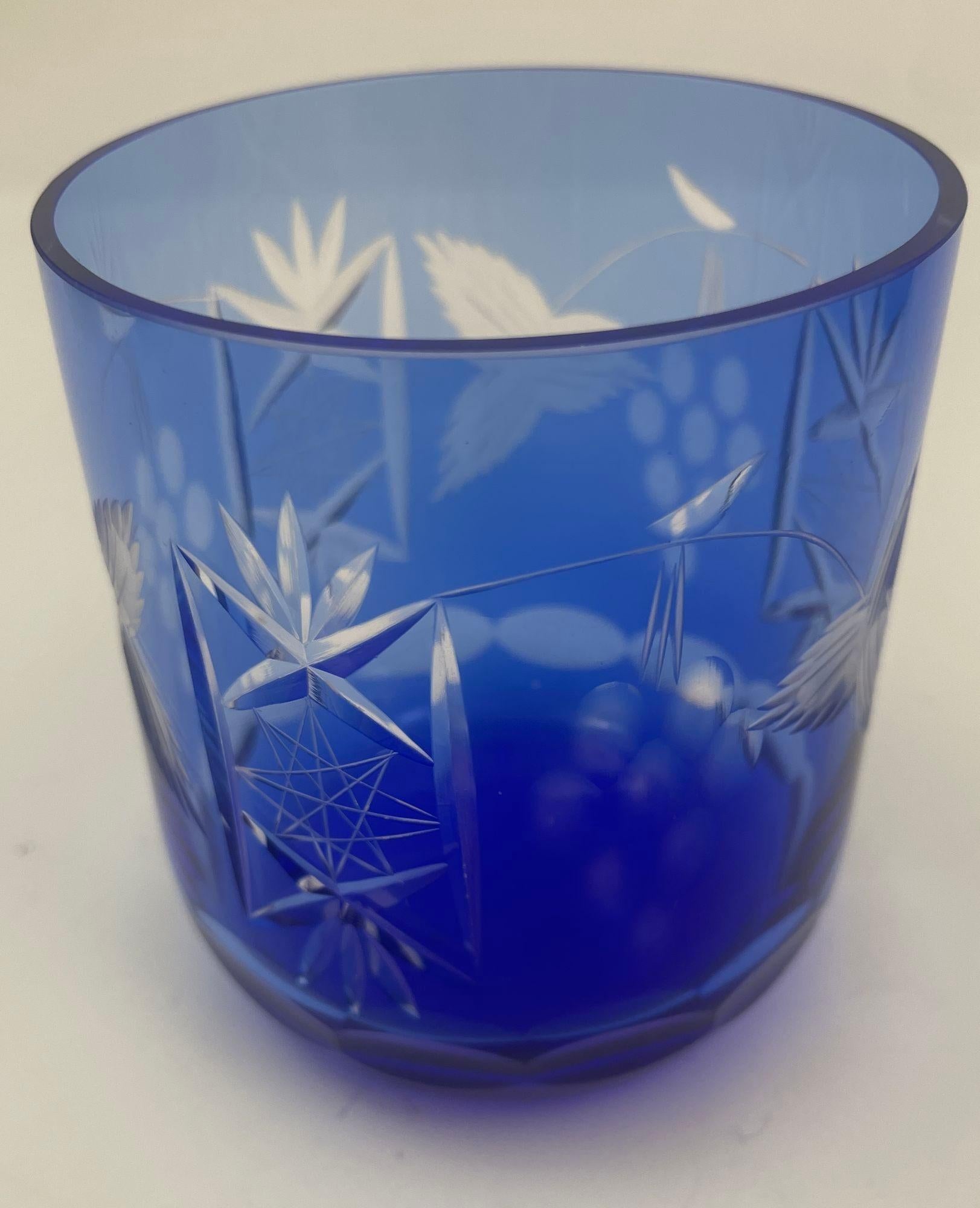 Copas de Whisky Estilo Baccarat Cristal Tallado Azul Zafiro Juego de 8 en venta 5