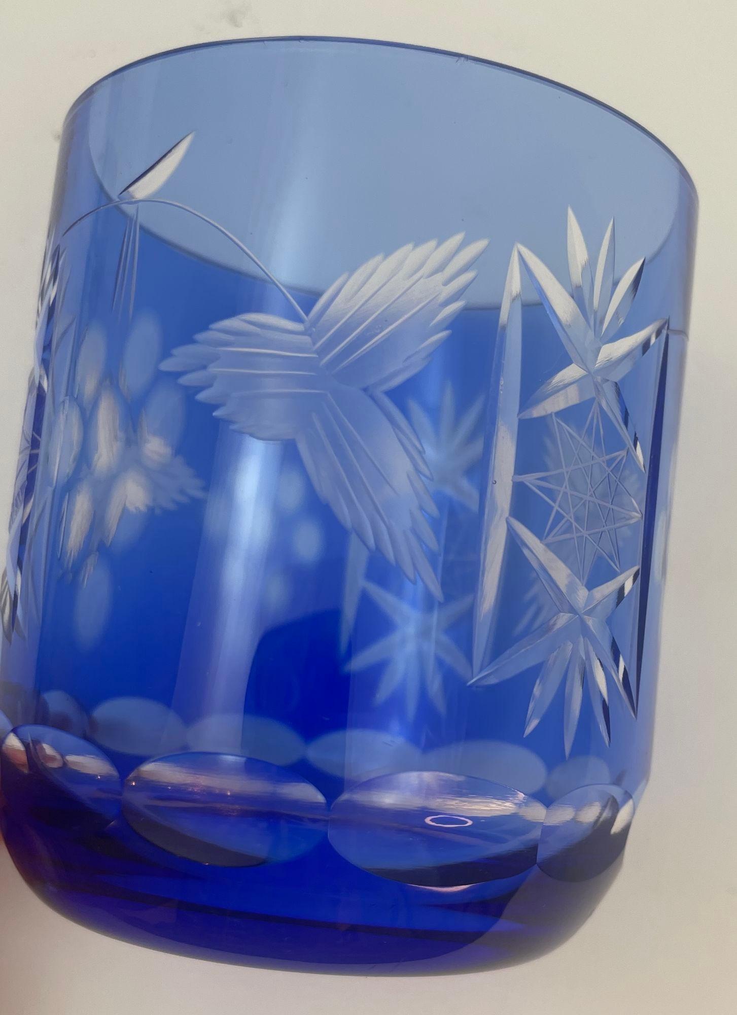 Copas de Whisky Estilo Baccarat Cristal Tallado Azul Zafiro Juego de 8 en venta 6