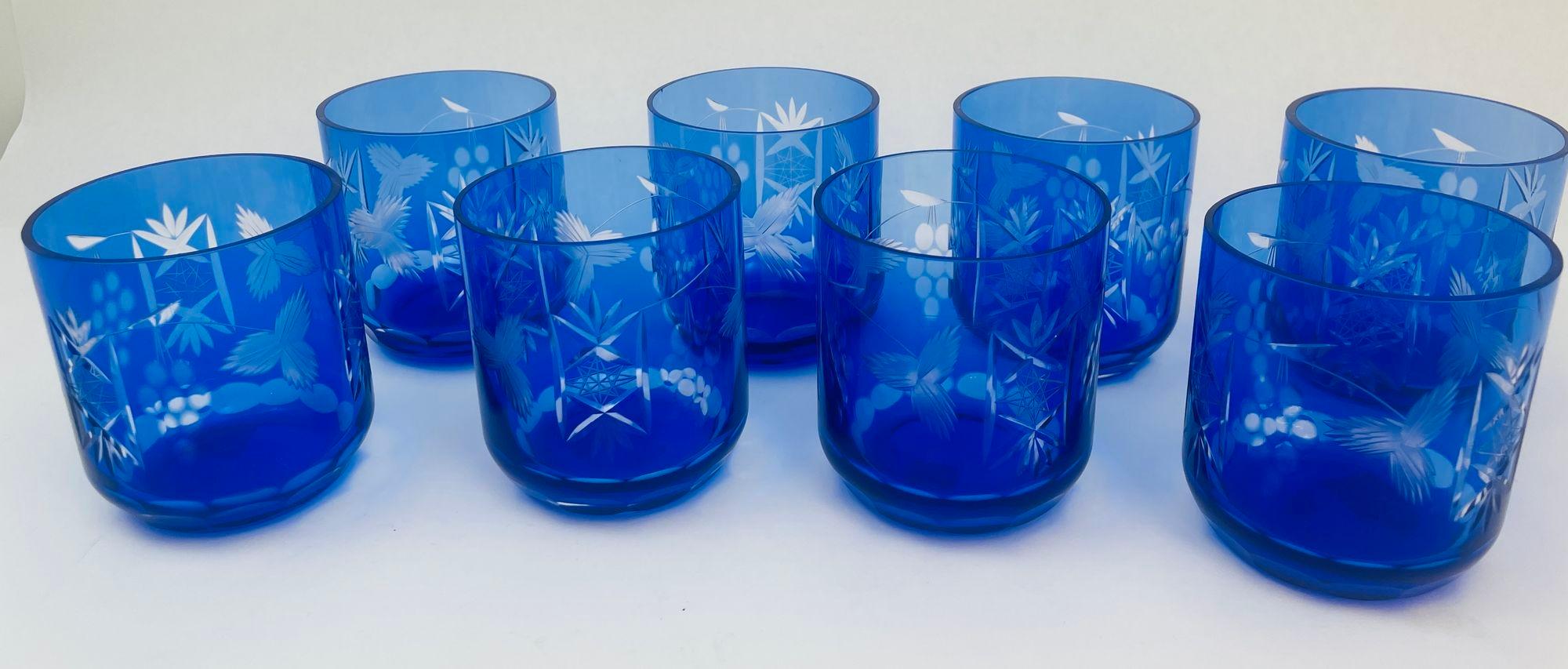 Copas de Whisky Estilo Baccarat Cristal Tallado Azul Zafiro Juego de 8 en venta 7