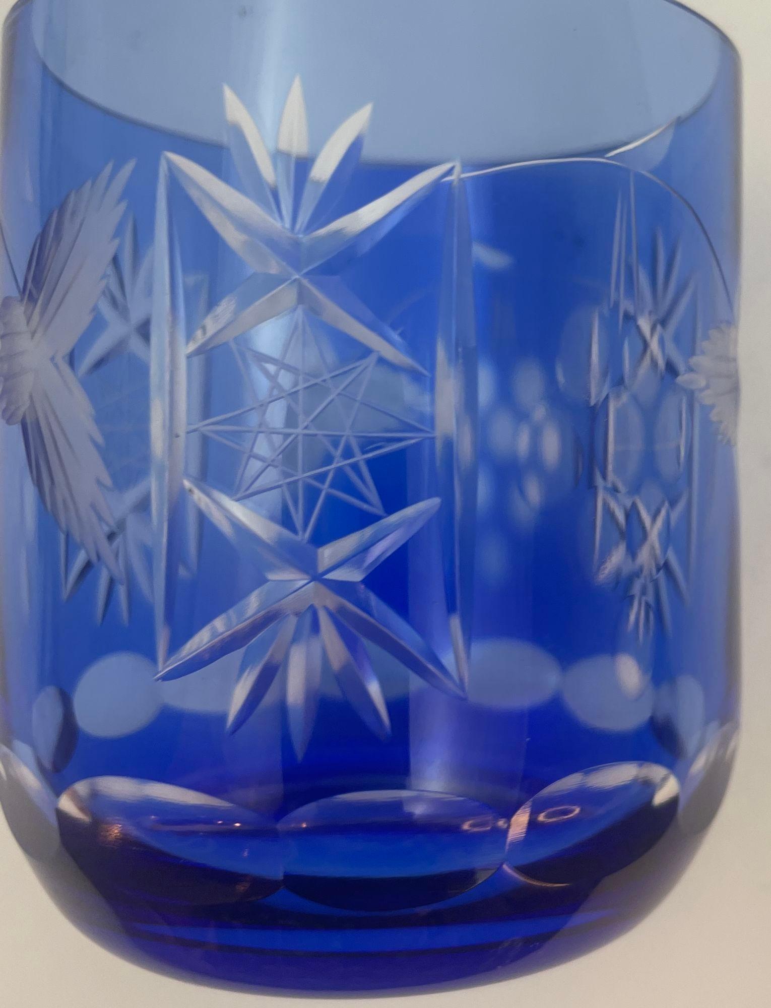 Copas de Whisky Estilo Baccarat Cristal Tallado Azul Zafiro Juego de 8 en venta 8