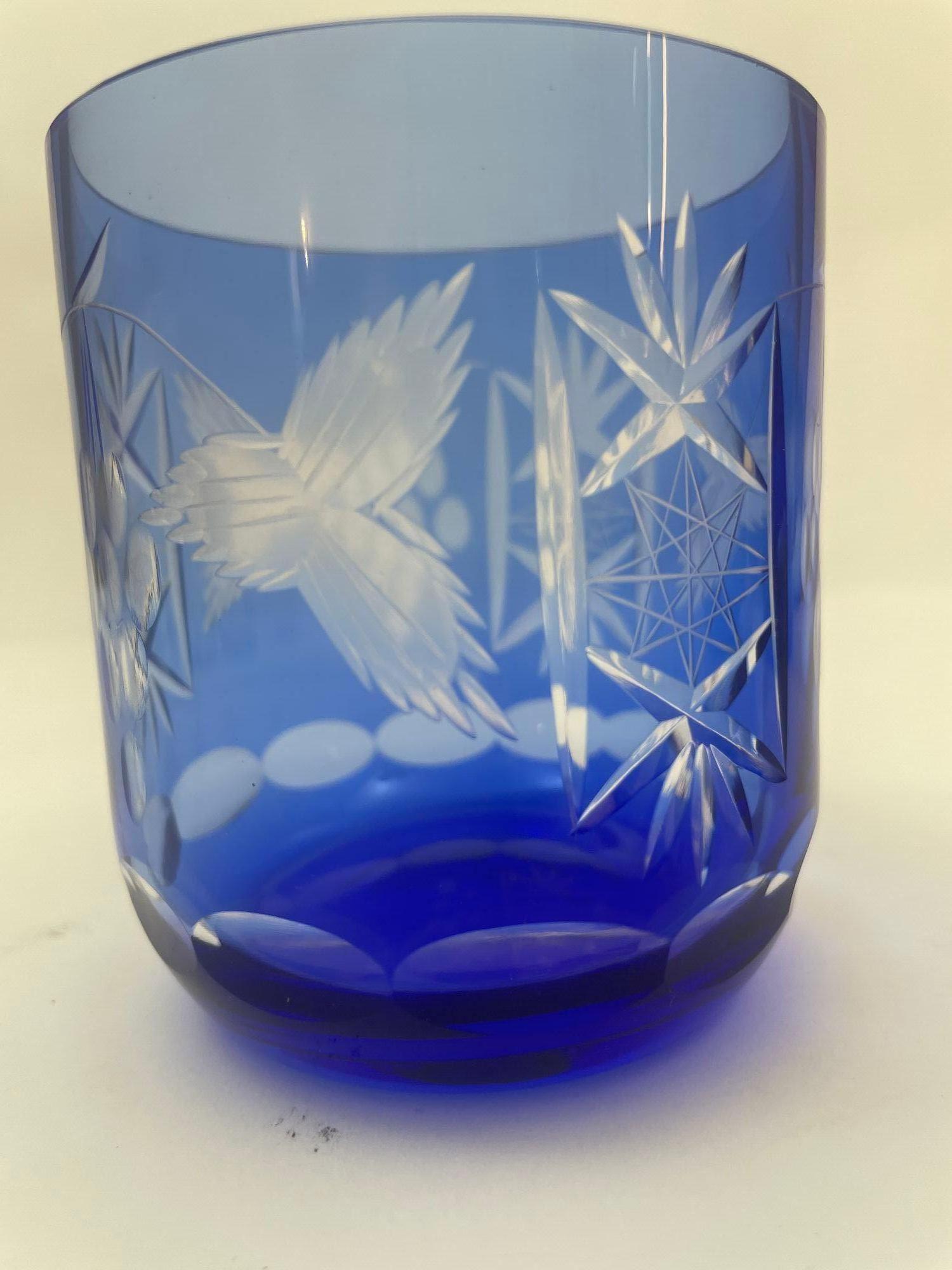 Copas de Whisky Estilo Baccarat Cristal Tallado Azul Zafiro Juego de 8 en venta 11