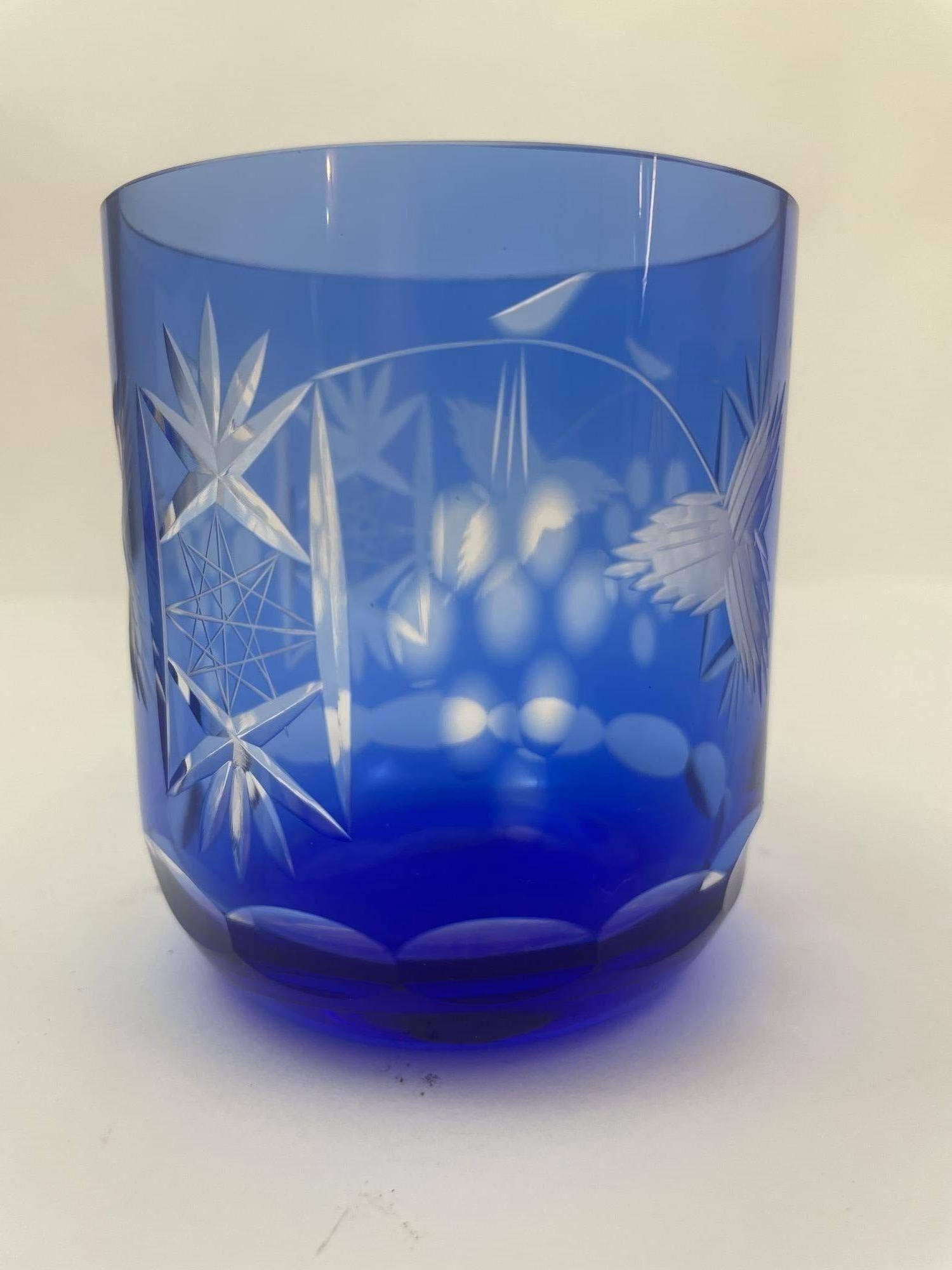 Copas de Whisky Estilo Baccarat Cristal Tallado Azul Zafiro Juego de 8 en venta 12