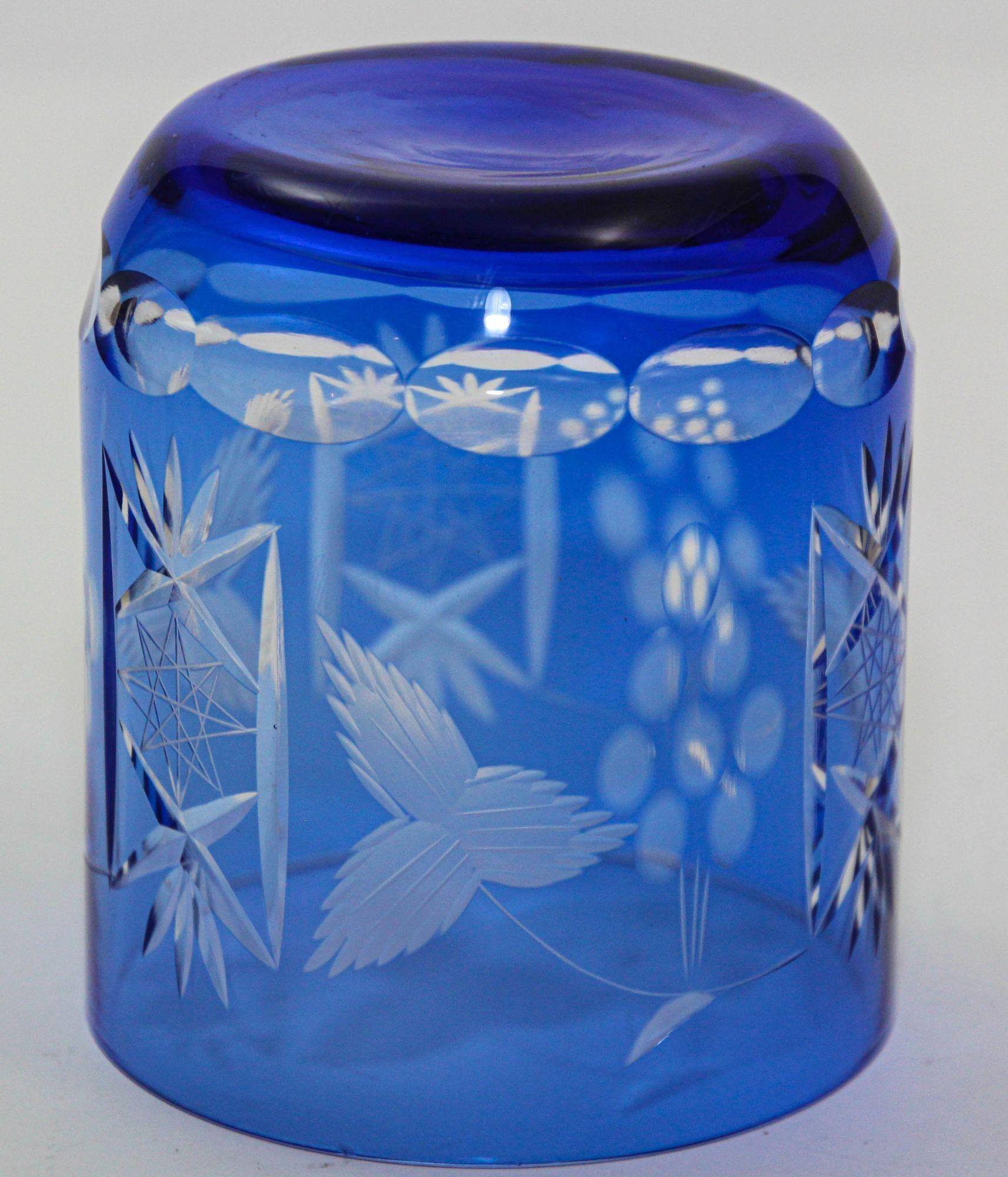Copas de Whisky Estilo Baccarat Cristal Tallado Azul Zafiro Juego de 8 en venta 13