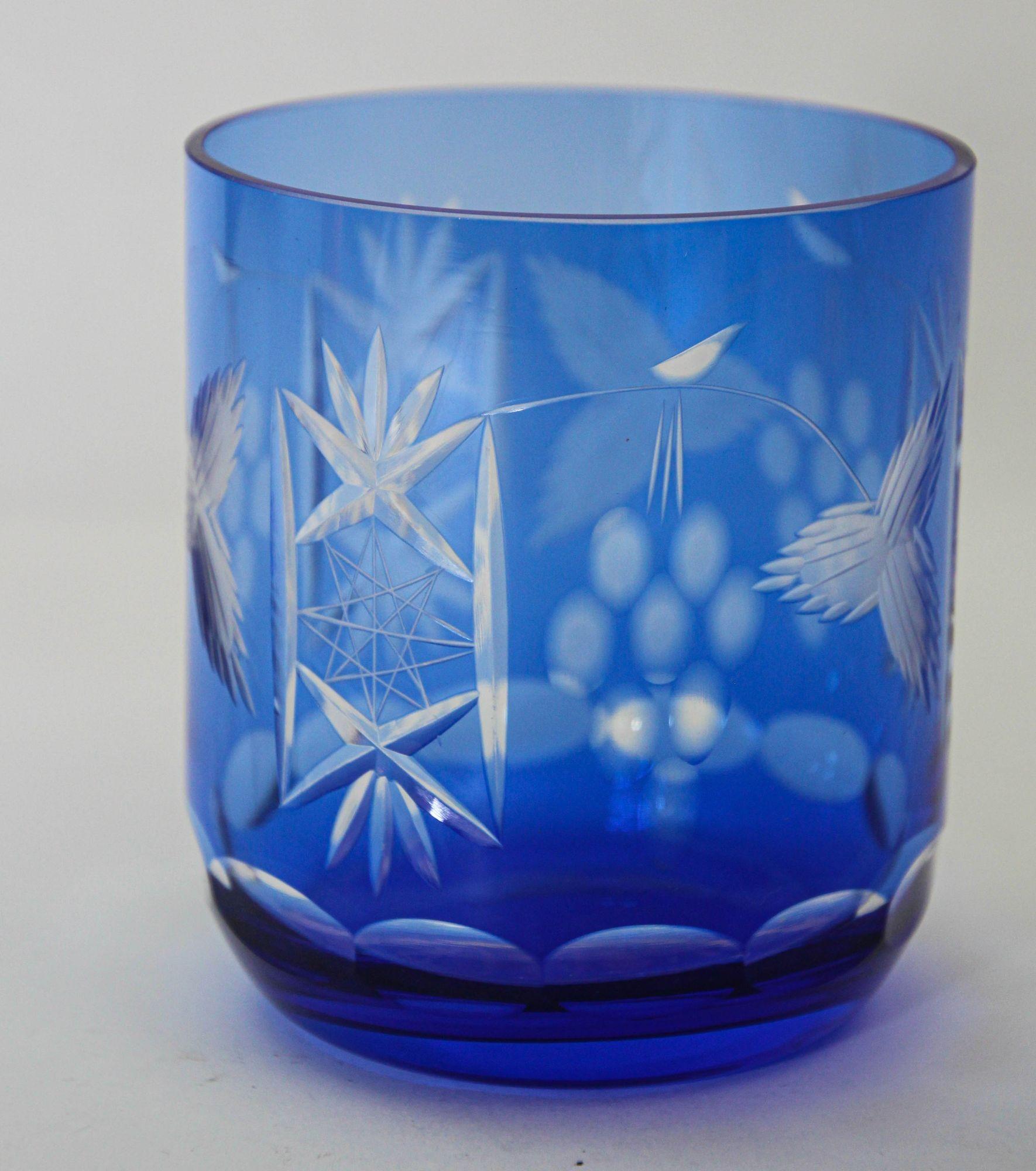 Copas de Whisky Estilo Baccarat Cristal Tallado Azul Zafiro Juego de 8 Francés en venta