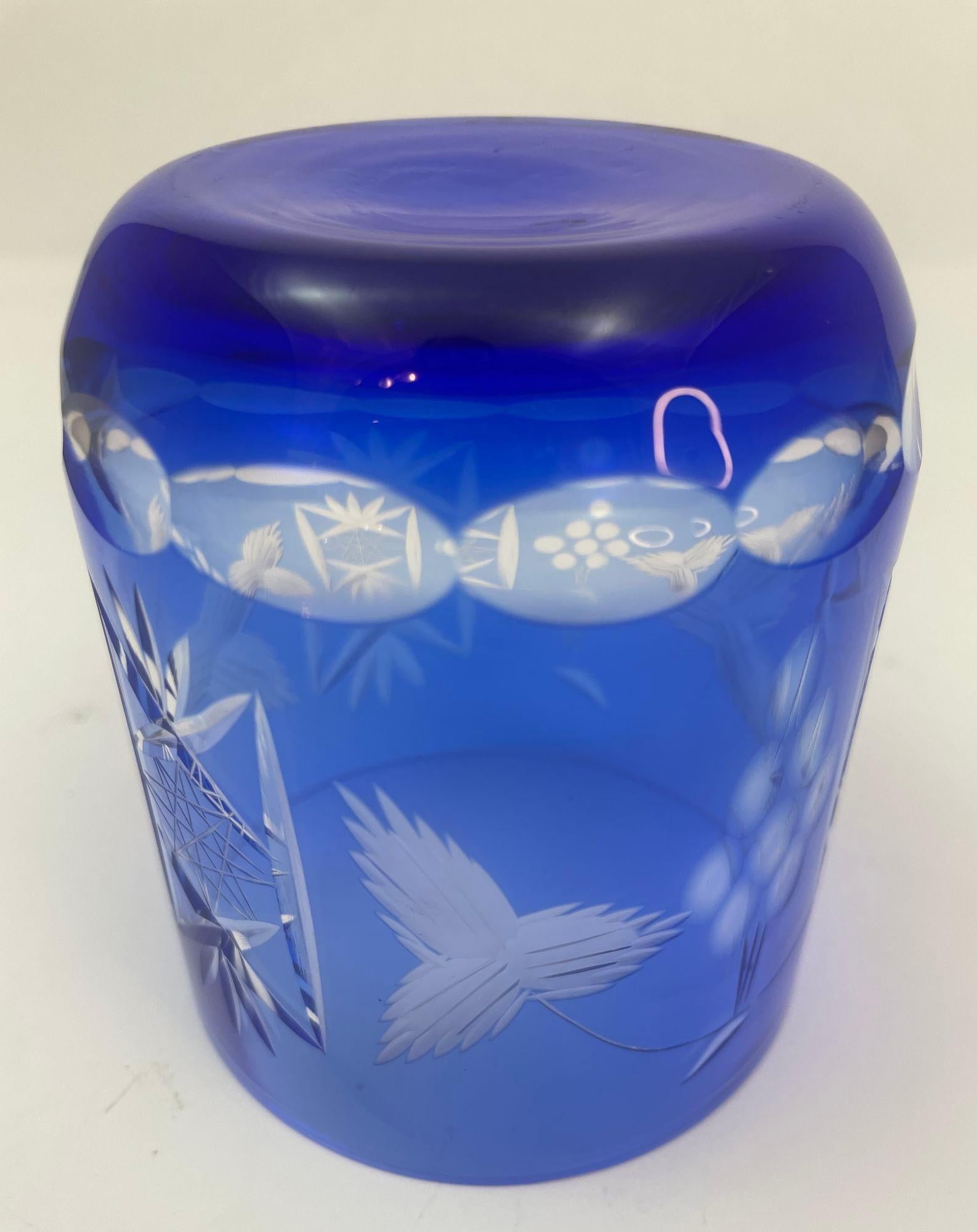 Copas de Whisky Estilo Baccarat Cristal Tallado Azul Zafiro Juego de 8 en venta 1
