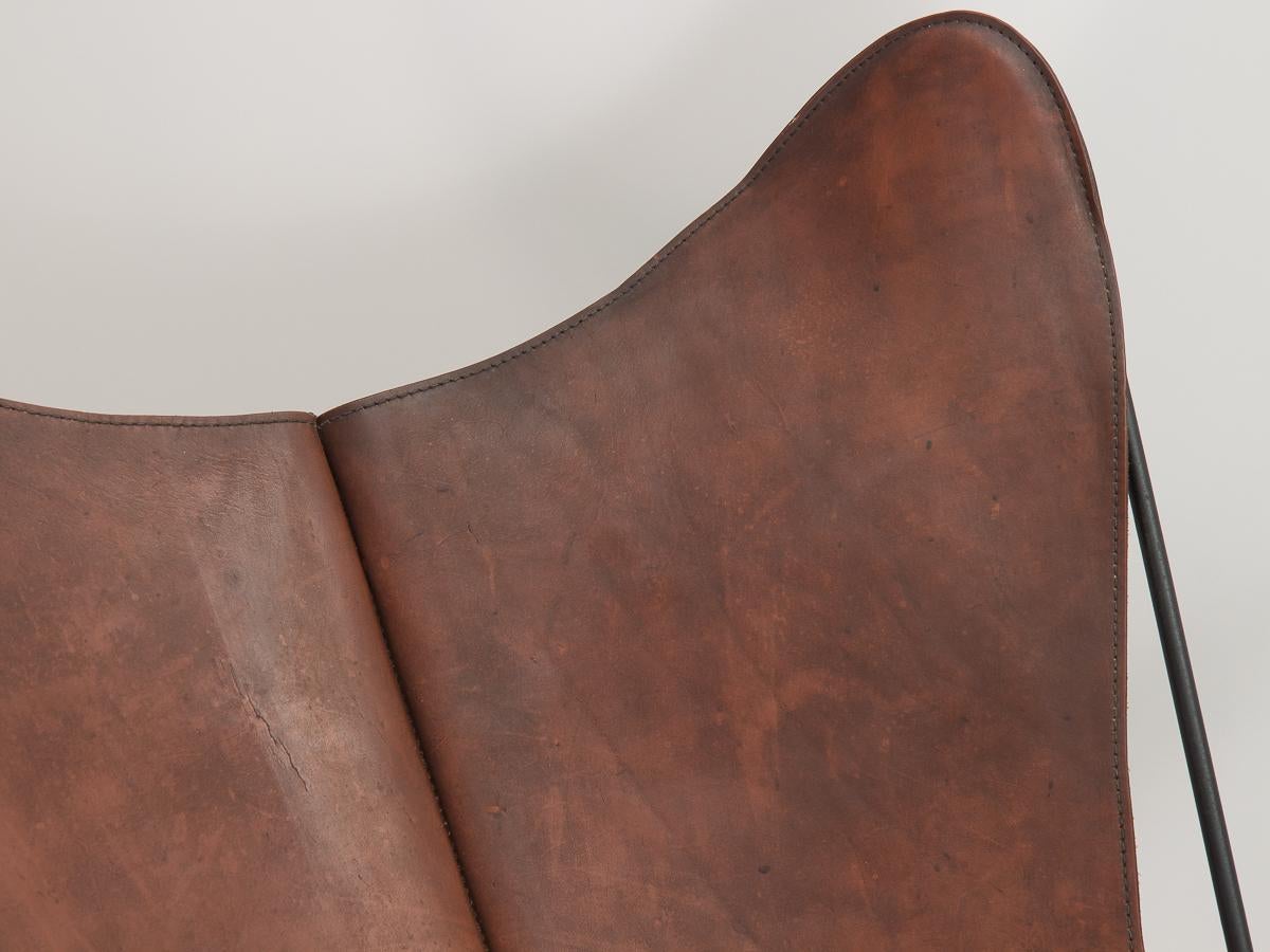 Mid-Century Modern Whiskey Leather Knoll Butterfly Chair