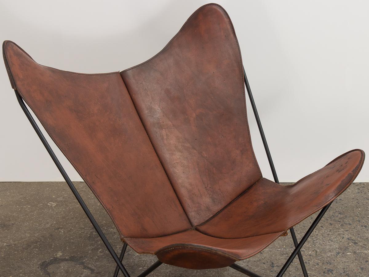 Mid-20th Century Whiskey Leather Knoll Butterfly Chair