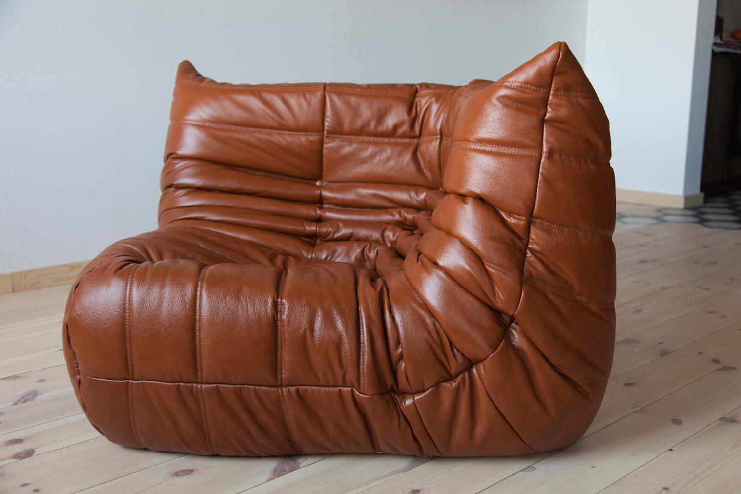 Whiskey Leather Togo Living Room Set by Michel Ducaroy for Ligne Roset For Sale 4