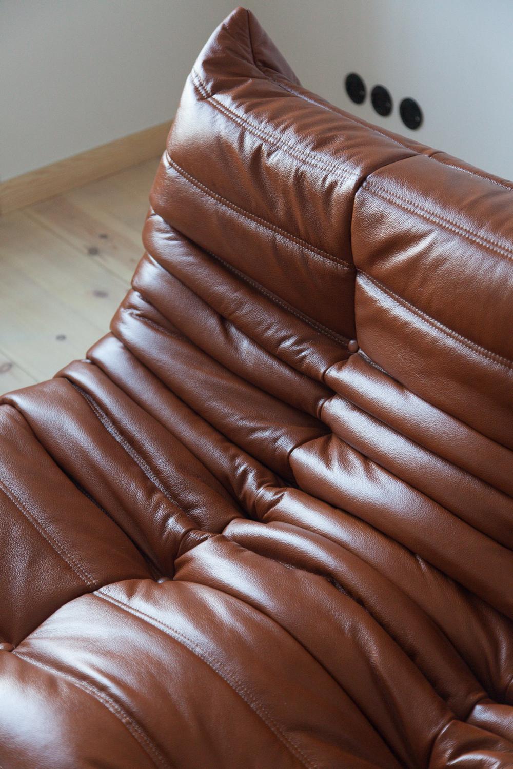 Whiskey Leather Togo Living Room Set by Michel Ducaroy for Ligne Roset For Sale 2