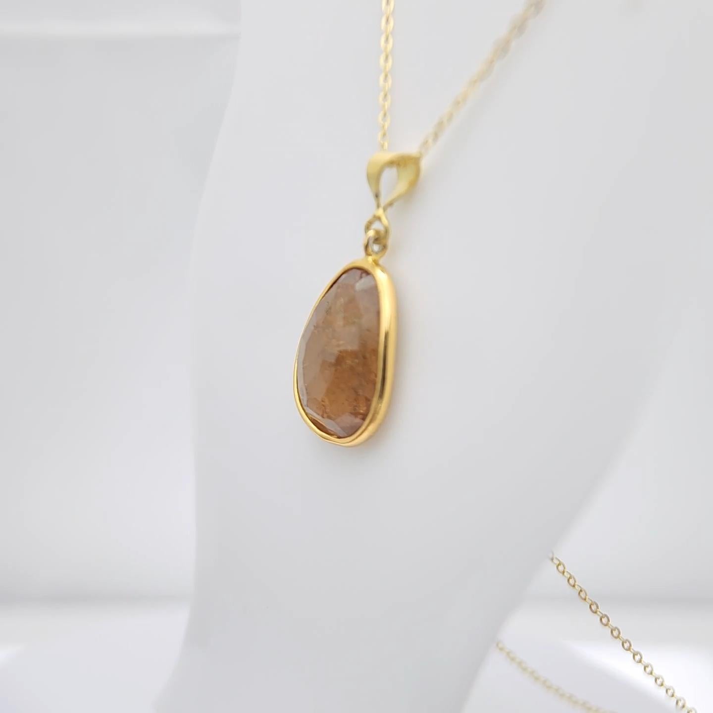 Pendentif en tranches de tourmaline brune Whisky Argent Sterling plaqué or jaune en vente 4