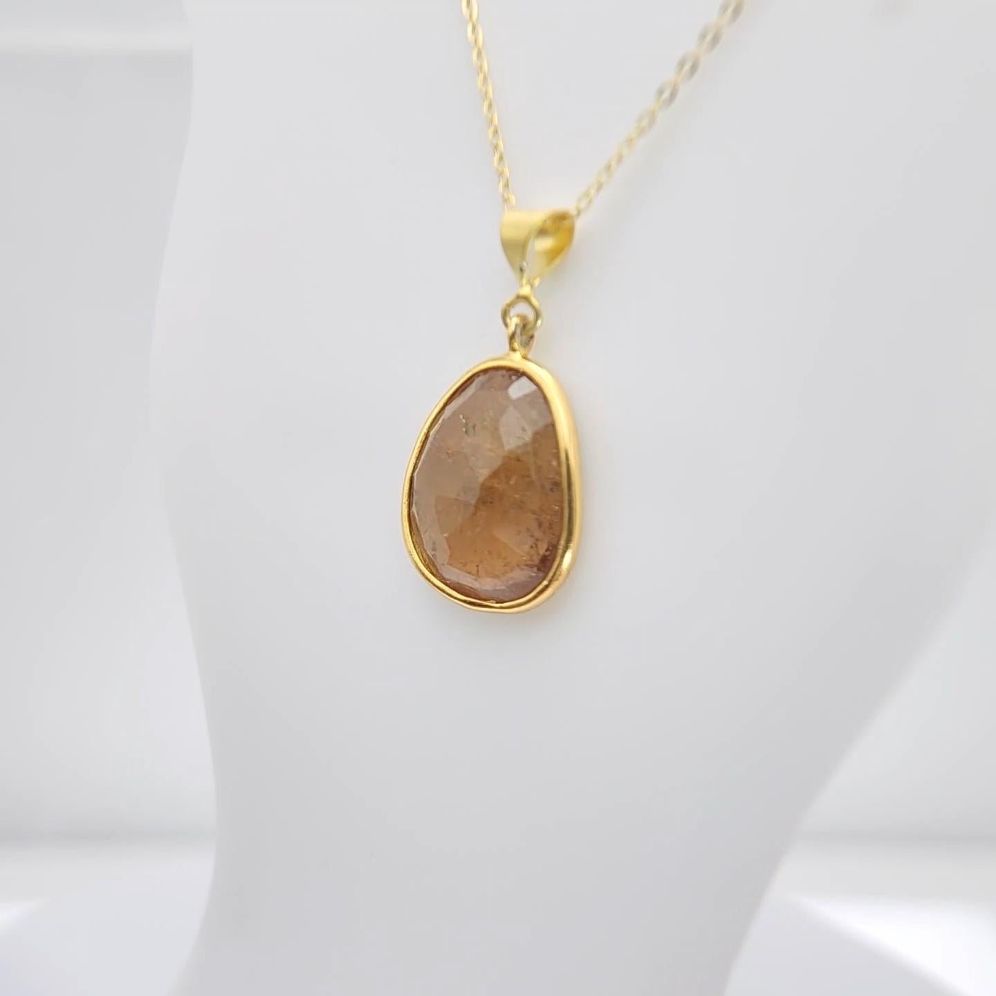 Pendentif en tranches de tourmaline brune Whisky Argent Sterling plaqué or jaune en vente 5