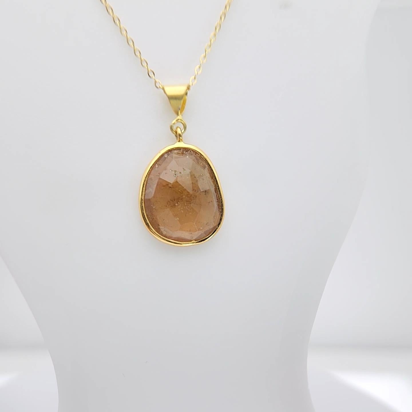 Pendentif en tranches de tourmaline brune Whisky Argent Sterling plaqué or jaune en vente 6