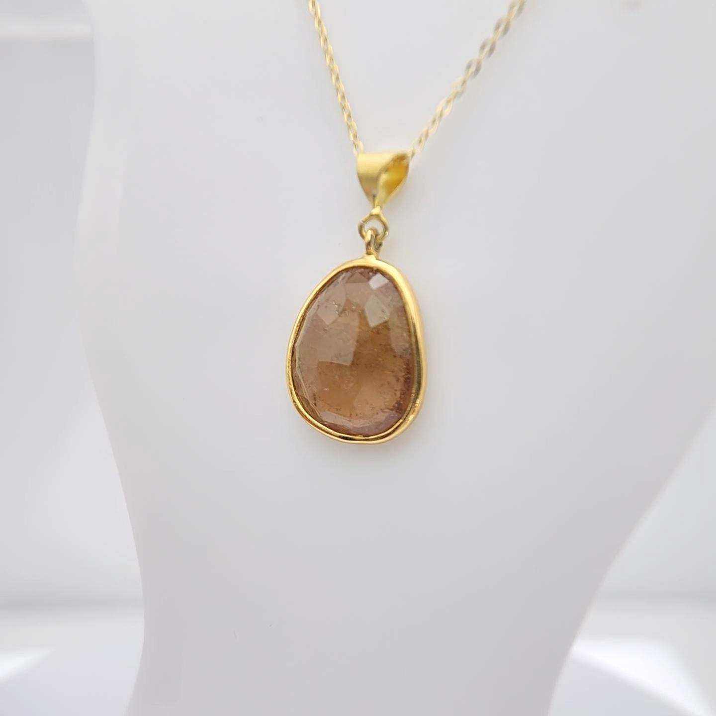 Pendentif en tranches de tourmaline brune Whisky Argent Sterling plaqué or jaune en vente 7