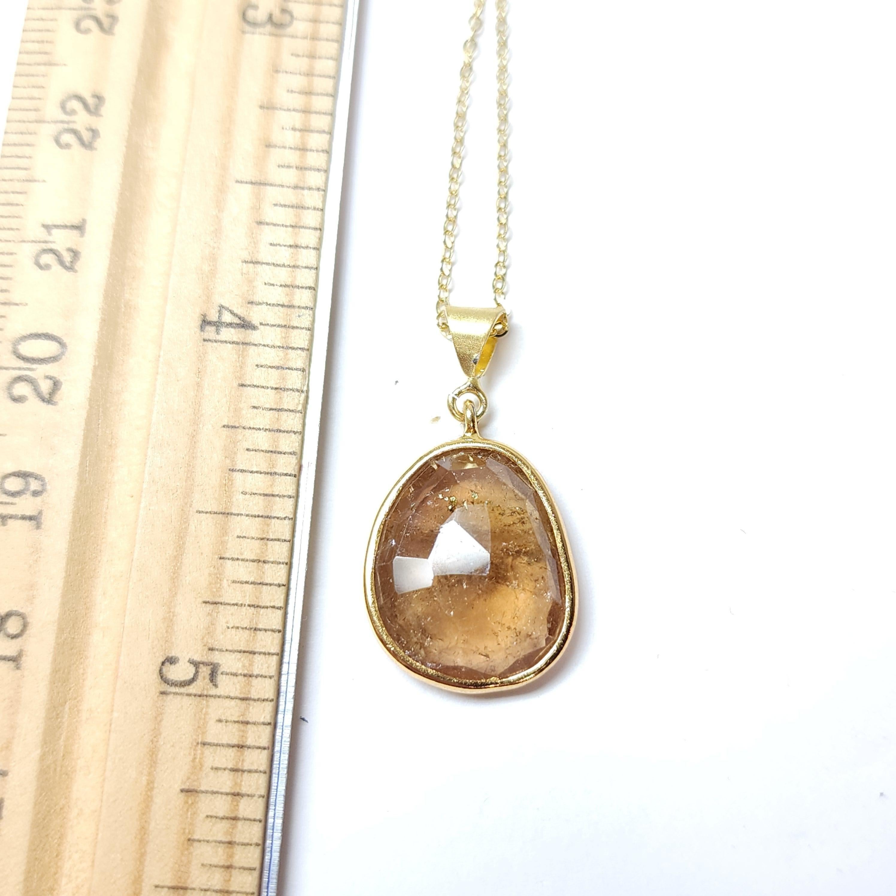 Arts and Crafts Pendentif en tranches de tourmaline brune Whisky Argent Sterling plaqué or jaune en vente