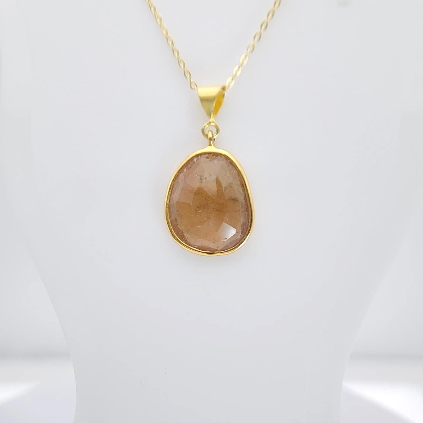 Taille vieille mine Pendentif en tranches de tourmaline brune Whisky Argent Sterling plaqué or jaune en vente