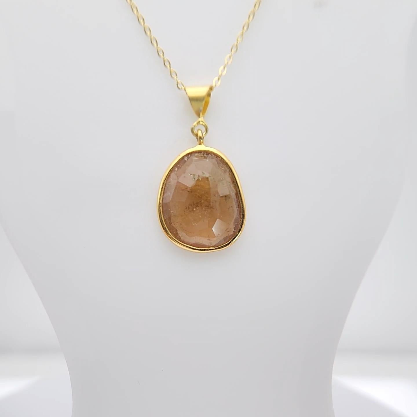 Pendentif en tranches de tourmaline brune Whisky Argent Sterling plaqué or jaune Neuf - En vente à Brooklyn, NY