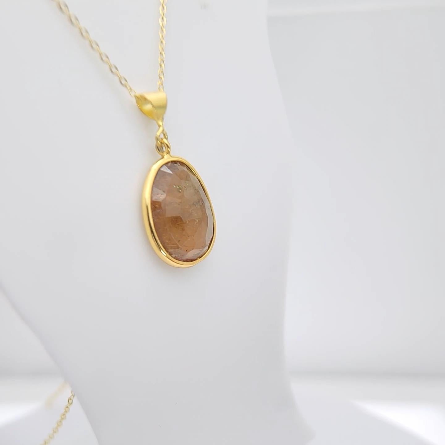 Pendentif en tranches de tourmaline brune Whisky Argent Sterling plaqué or jaune Unisexe en vente