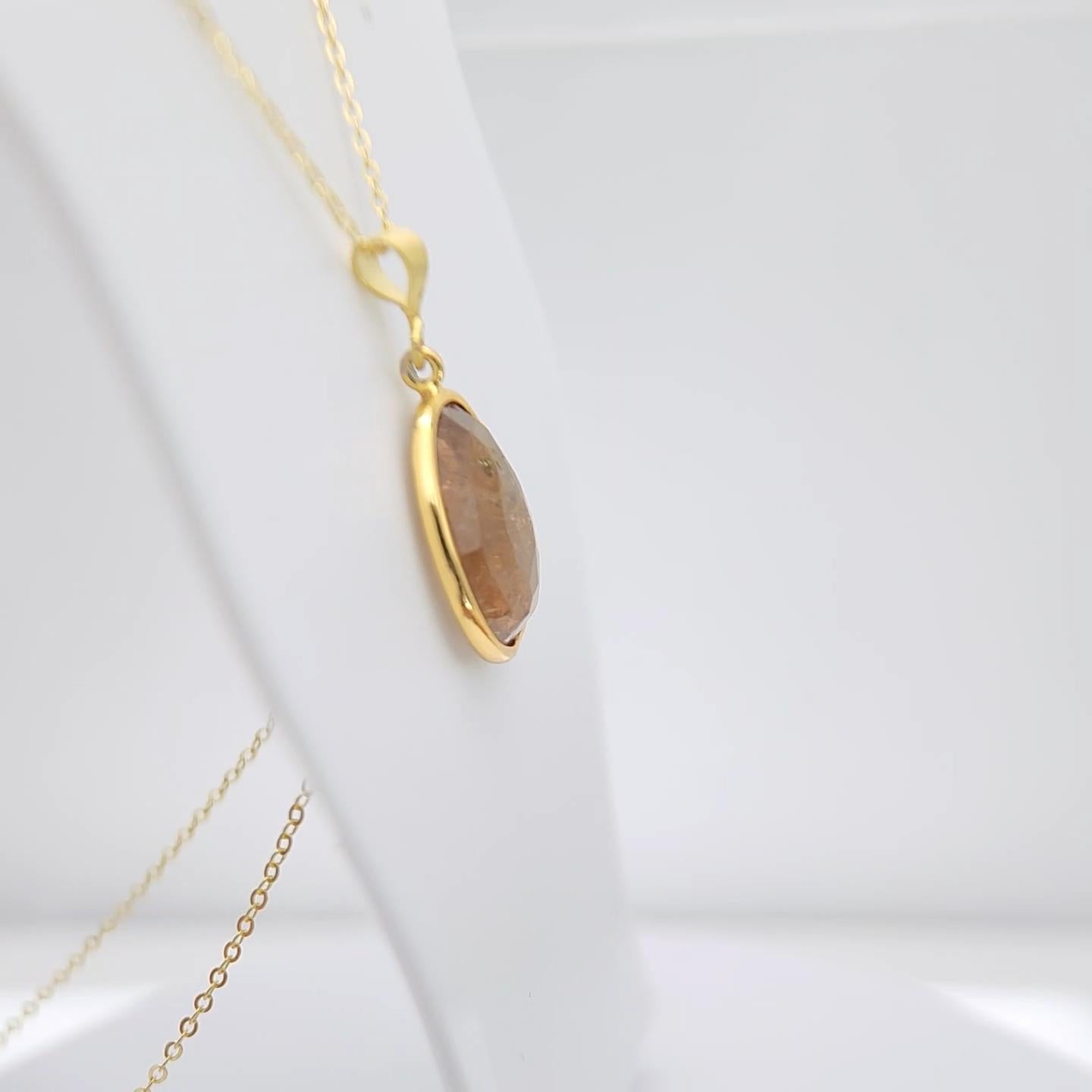 Pendentif en tranches de tourmaline brune Whisky Argent Sterling plaqué or jaune en vente 1