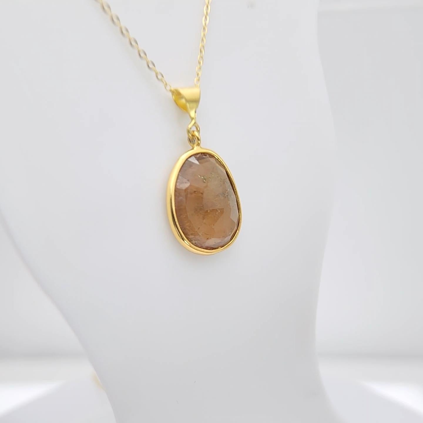 Pendentif en tranches de tourmaline brune Whisky Argent Sterling plaqué or jaune en vente 2
