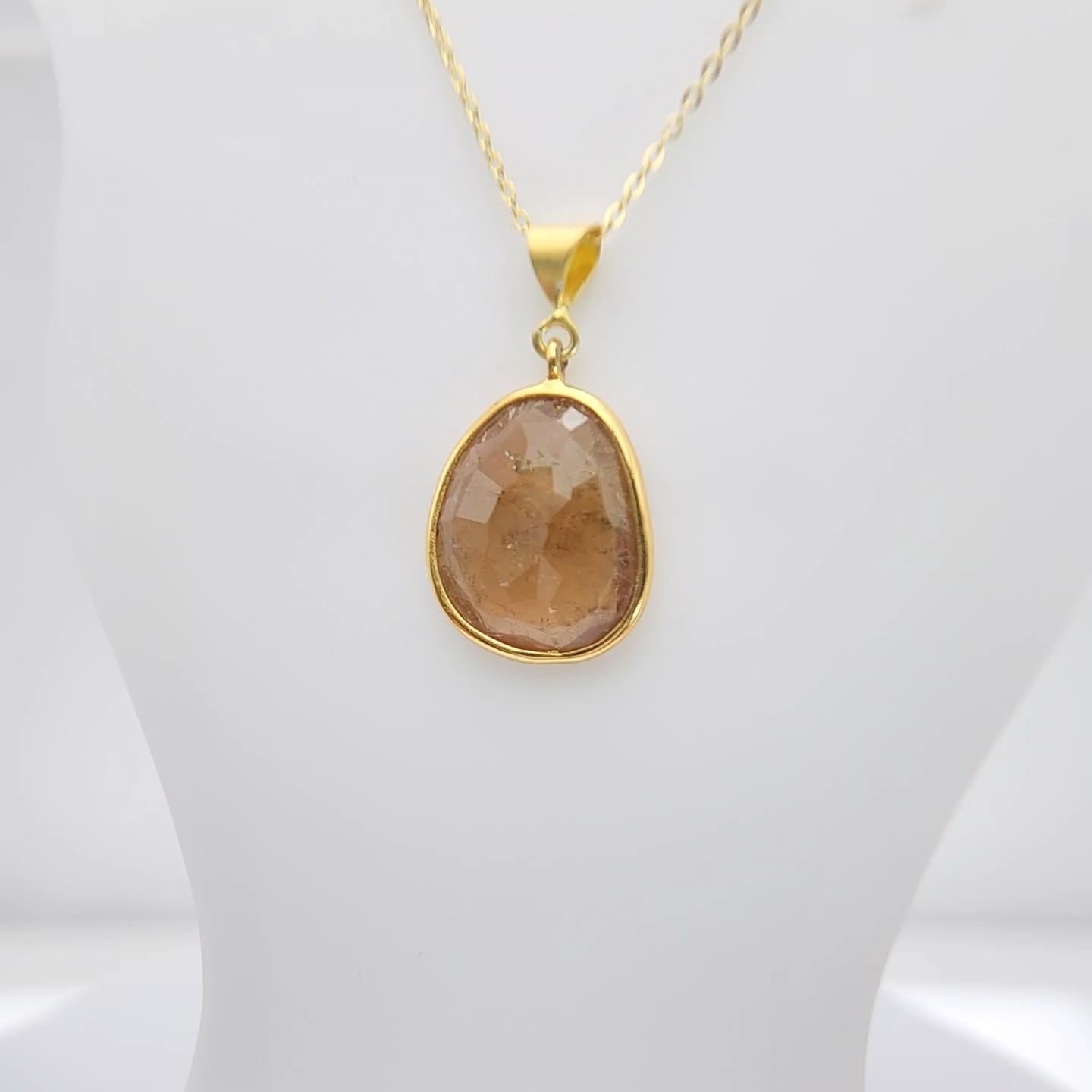 Pendentif en tranches de tourmaline brune Whisky Argent Sterling plaqué or jaune en vente 3