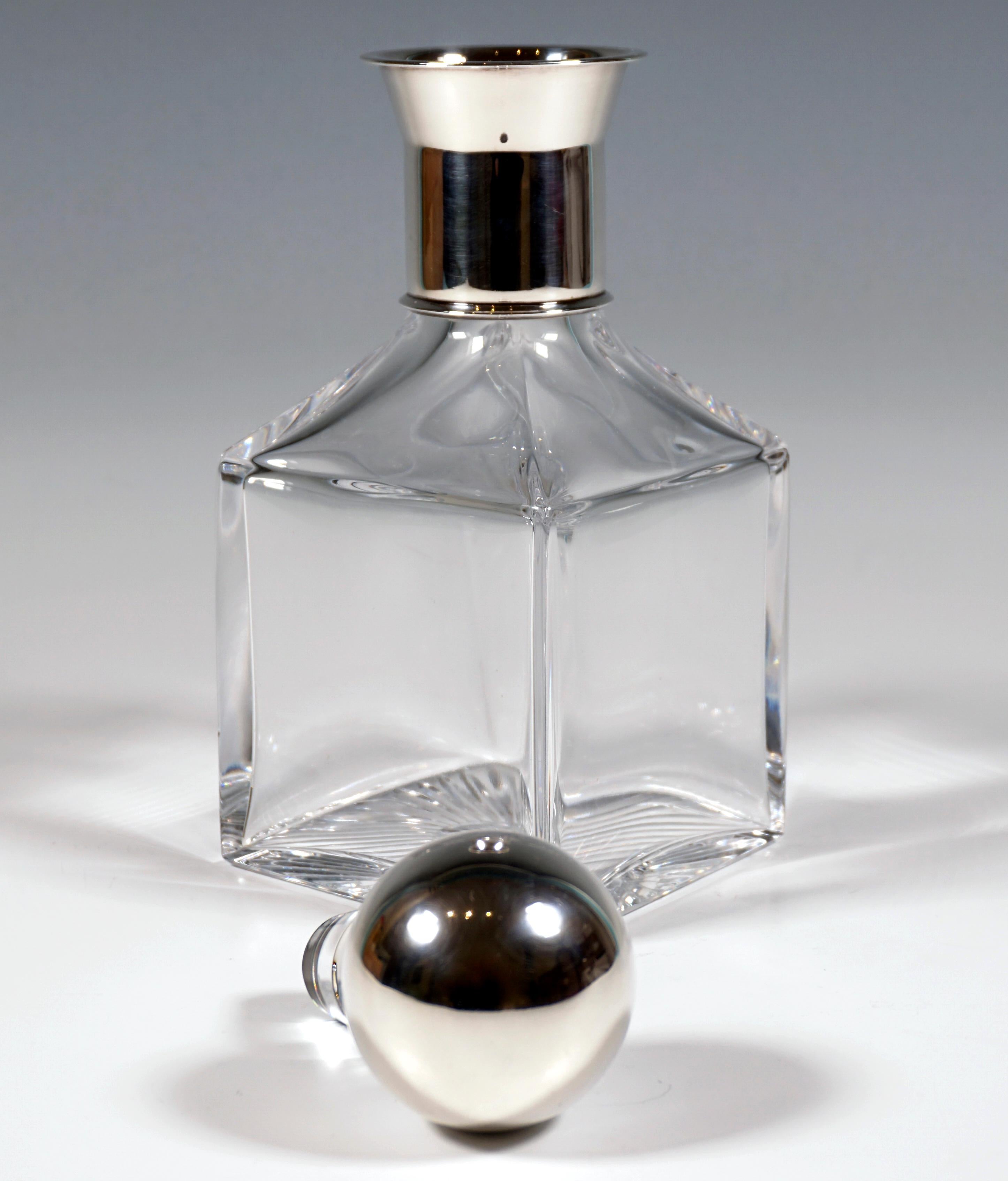 Art Deco Whisky Carafe With Silver Mount And Stopper, by Topázio, Portugal, 20th Century For Sale