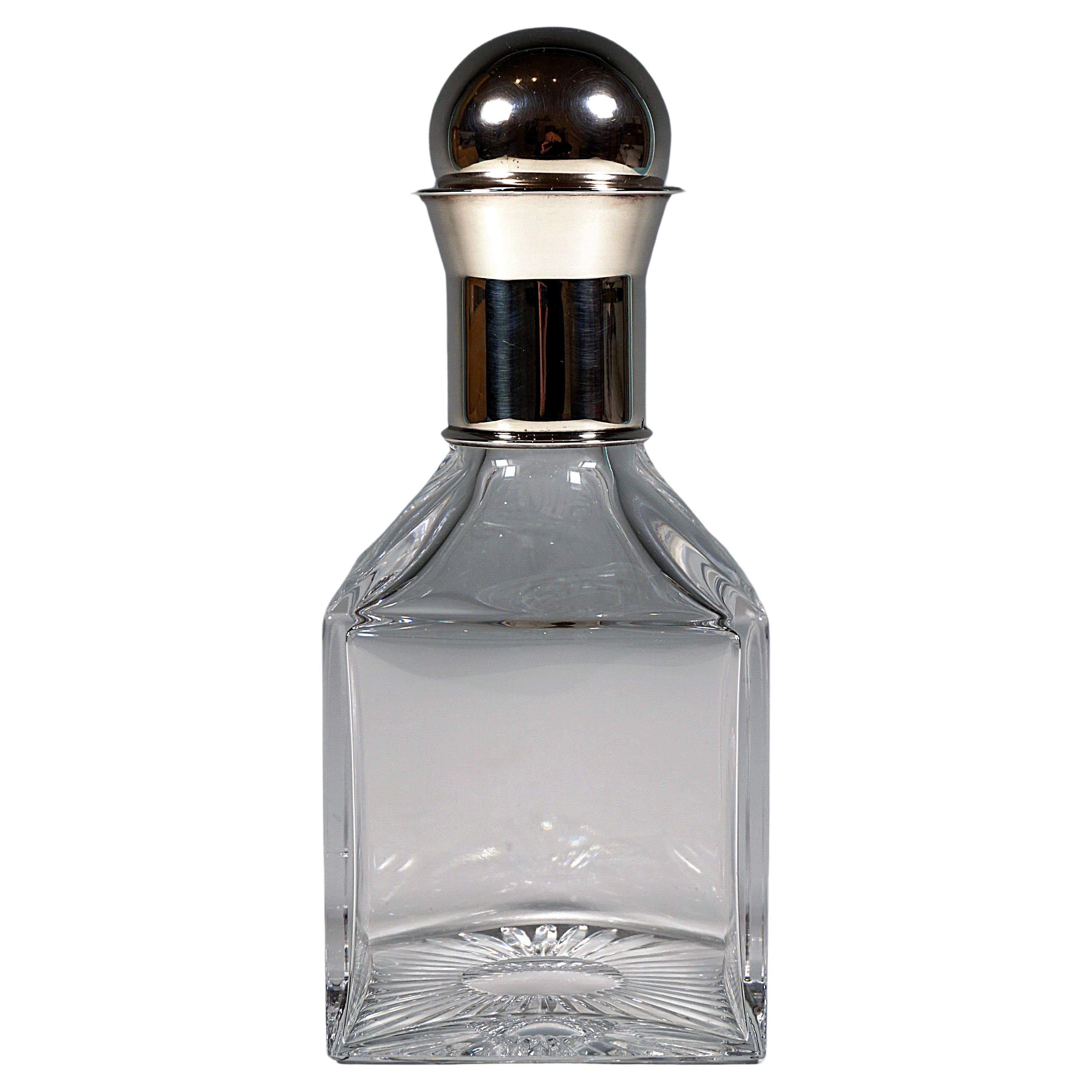 Whisky Carafe With Silver Mount And Stopper, by Topázio, Portugal, 20th Century For Sale