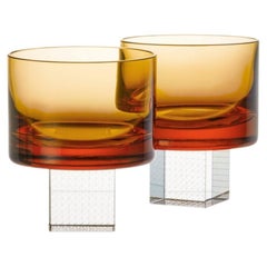 Whisky Cube Glass Set, Hand-Blown Czech Glass, by Lukáš Houdek - Amber