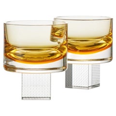 Whisky Cube Glass Set, Hand-Blown Czech Glass, by Lukáš Houdek - Light Amber