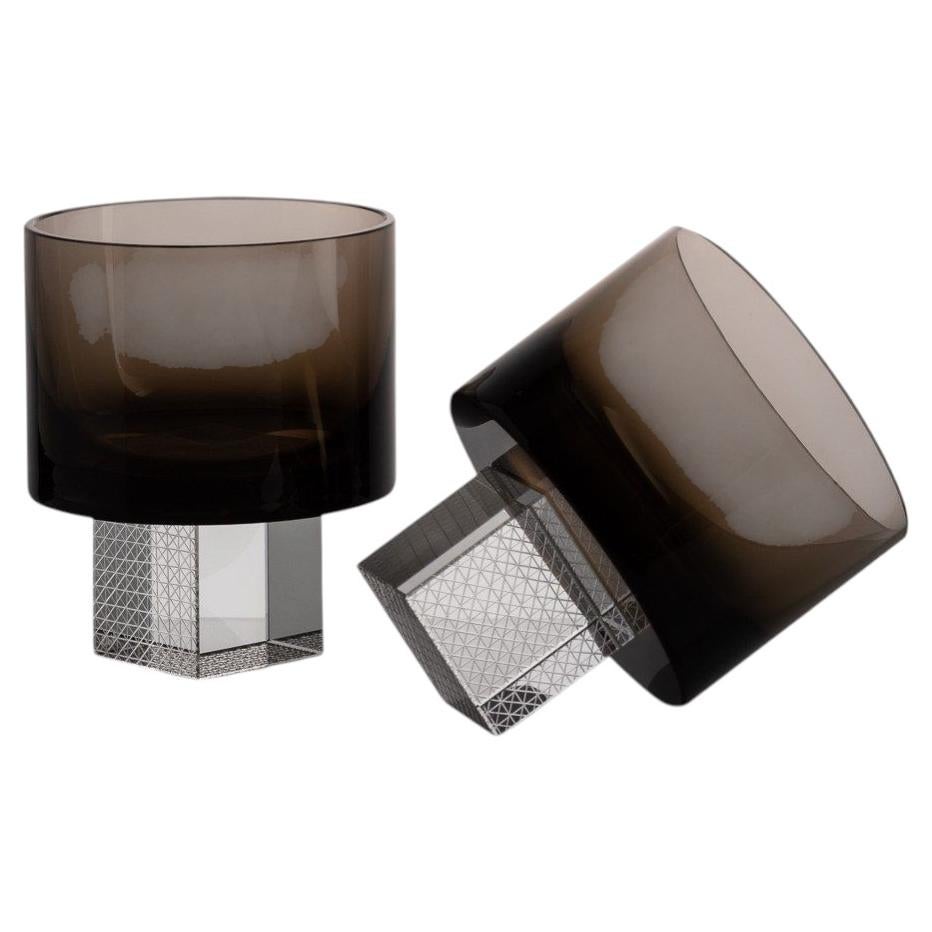 Whisky Cube Glass Set, Hand-Blown Czech Glass, by Lukáš Houdek - Smoke
