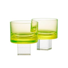 Whisky Cube Glass Set, Hand-Blown Czech Glass, by Lukáš Houdek - Uranium
