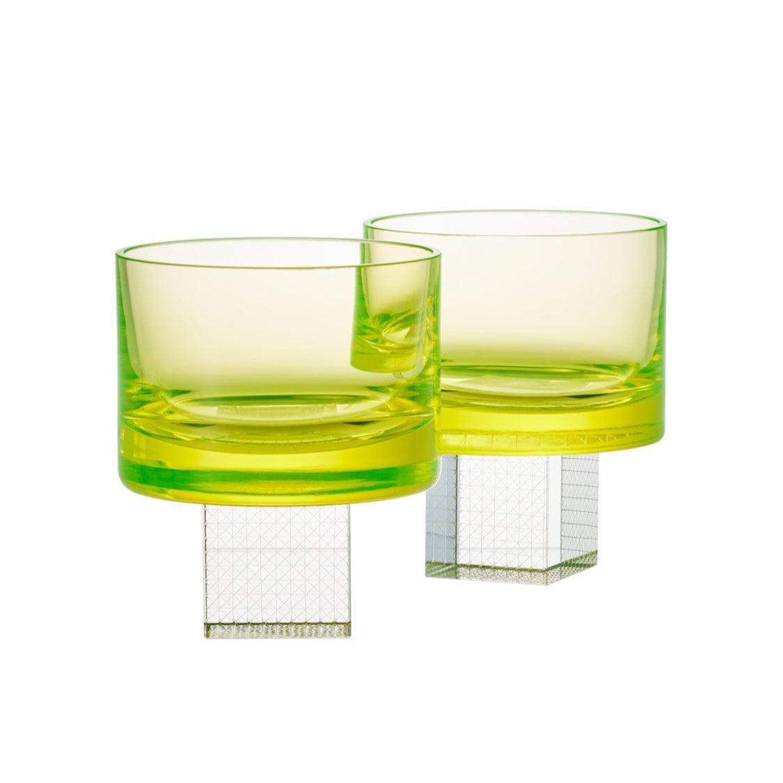 Whisky Cube Glass Set, Hand-Blown Czech Glass, by Lukáš Houdek - Uranium For Sale