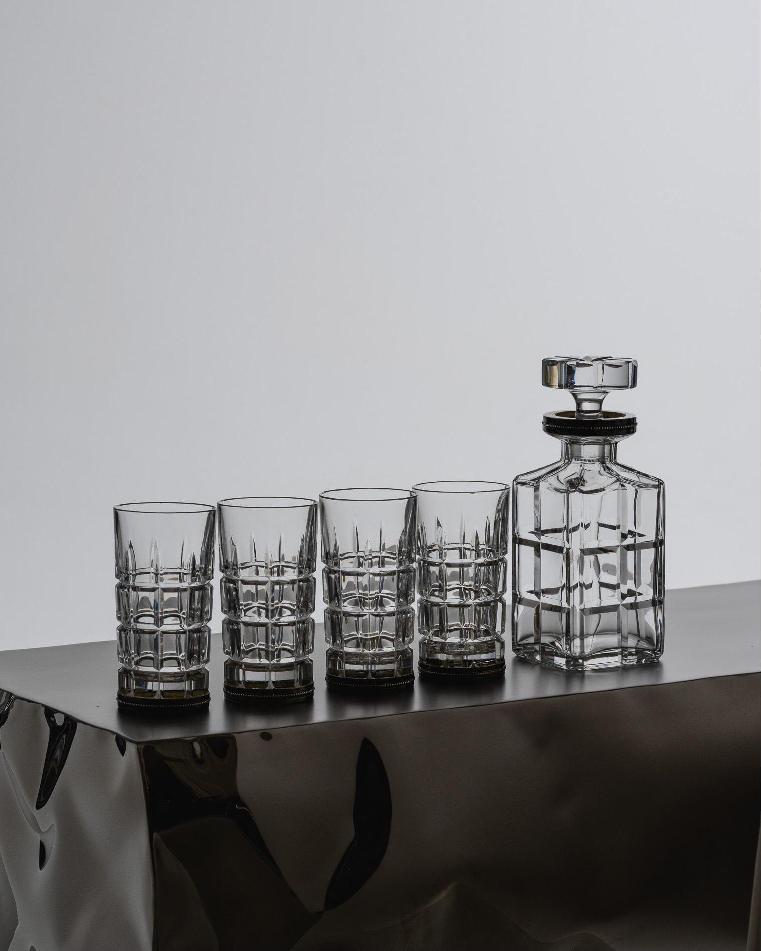 Whisky Decanter and Set of 4 Crystal Glasses, 1960s For Sale 6