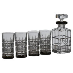 Whisky Decanter and Set of 4 Crystal Glasses, 1960s