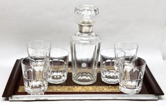 Juego de Whisky de Val Saint Lambert Decantador + 6 copas Bélgica, con bandeja para servir