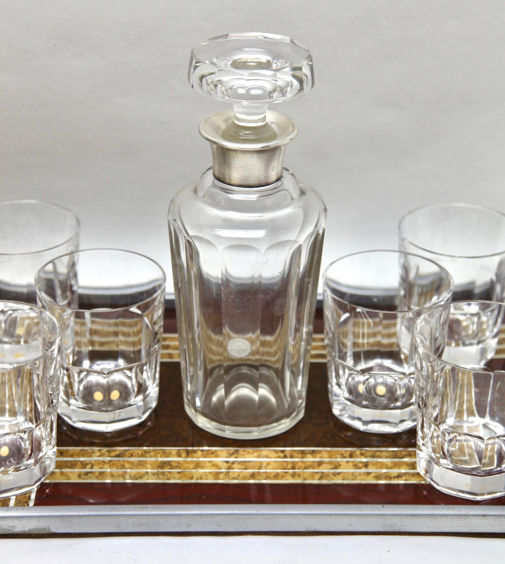 Whisky-Set von Val Saint Lambert, Dekanter + 6 Glser, Belgien, mit Serviertablett (Moderne der Mitte des Jahrhunderts) im Angebot