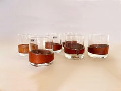 Whisky Tumbler with Leather Sleeve after Jacques Adnet, Set of 6, 1980s
