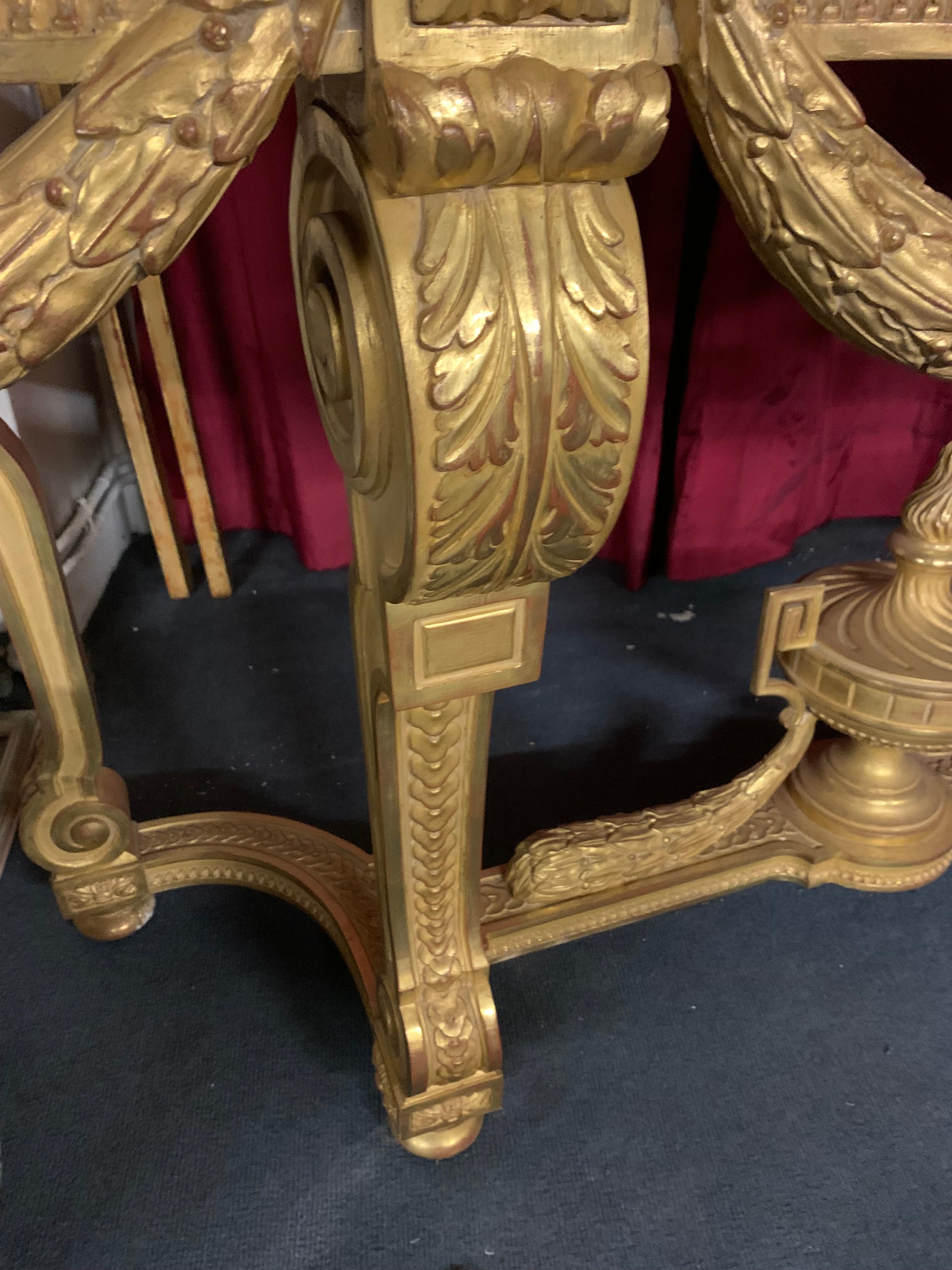Whismical Pair of Console Giltwood Louis XVI Style, Marble Top In Good Condition For Sale In Los Angeles, CA