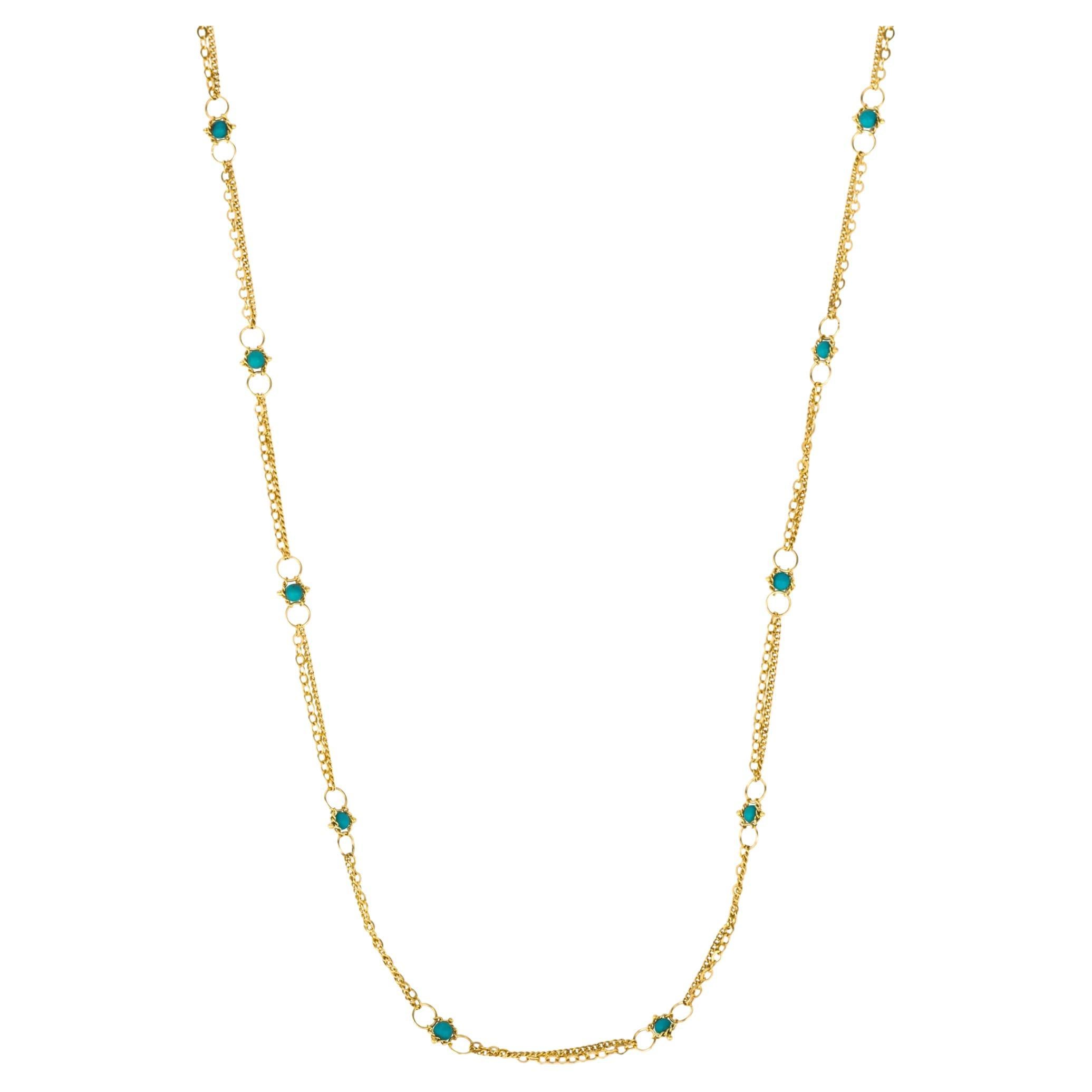 Whisper Chain Necklace in Turquoise For Sale