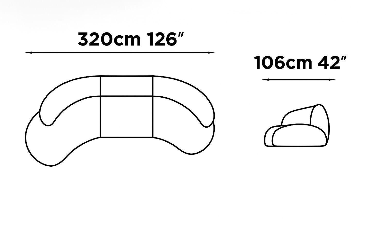 Dieses in Italien hergestellte Sofa ist ein Meisterwerk an Komfort und Design. Es wurde von erfahrenen Handwerkern gefertigt und besteht aus drei geformten Elementen, die sich nahtlos zu einer geschwungenen Silhouette verbinden. Mit dem hochwertigen